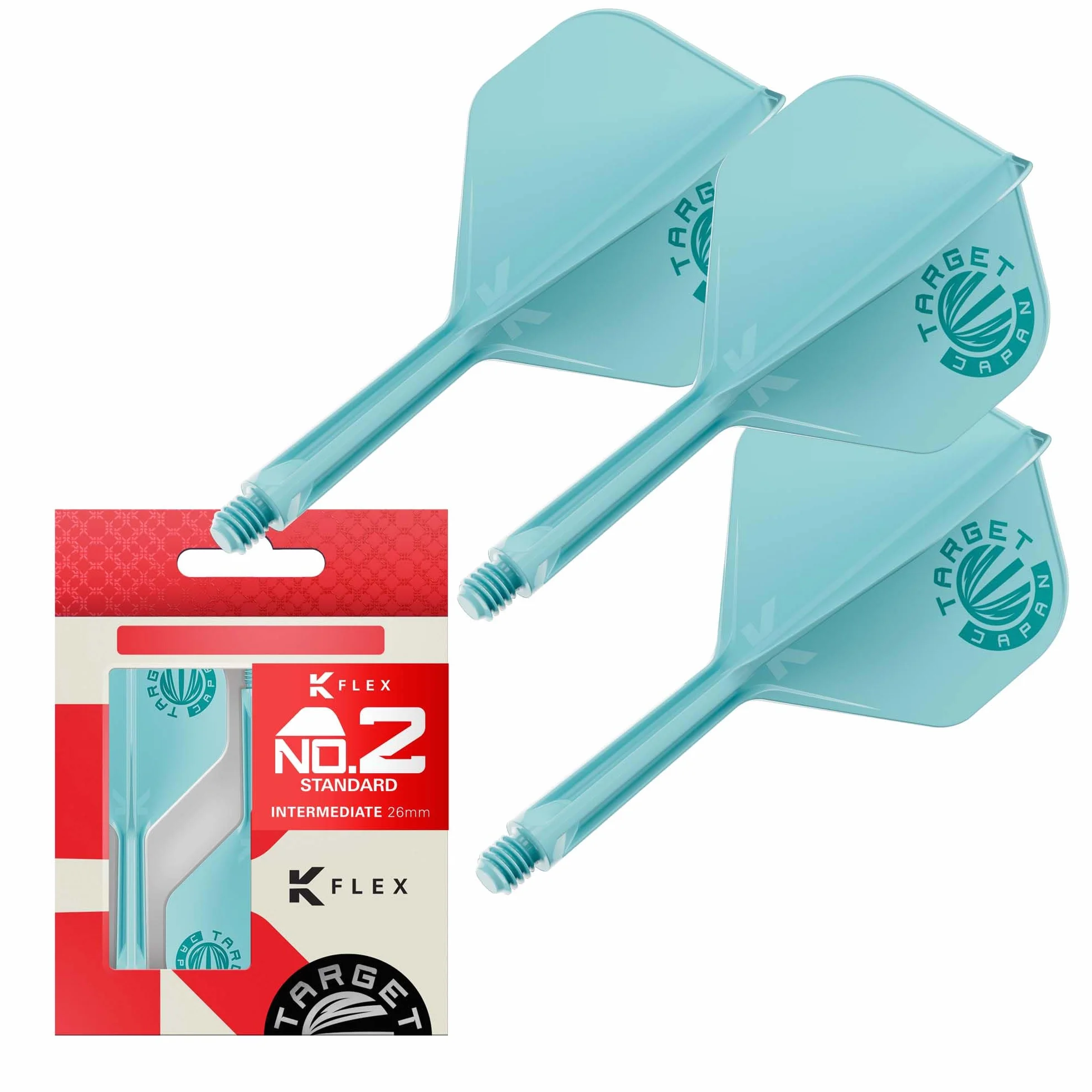 Target Japan Aqua K Flex Dart Flights and Shaft System, No.2/No.6 | 3-pak Kflex All In One Flight, ekskluzywne akcesoria dla Japonii | Trzonek do rzutek K-Flex - Short/Intermediate/Medium