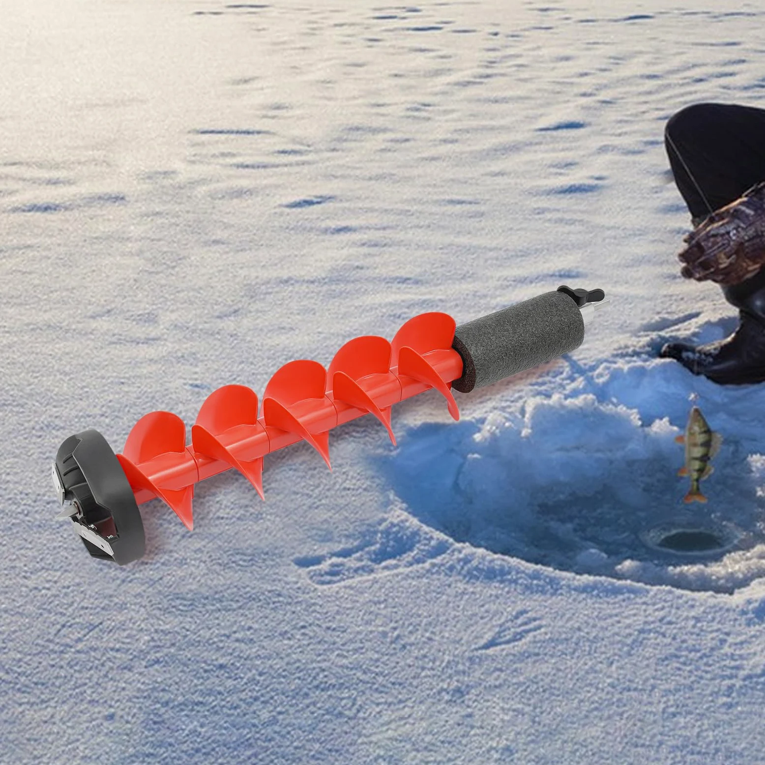 Wiertło do lodów do łowienia lodu, nylonowe wiertło do lodu o średnicy 15 cm, ostrza ze stali nierdzewnej, funkcja pływania, kompatybilne z wkrętarkami akumulatorowymi, pokrywa ochronna (czerwony