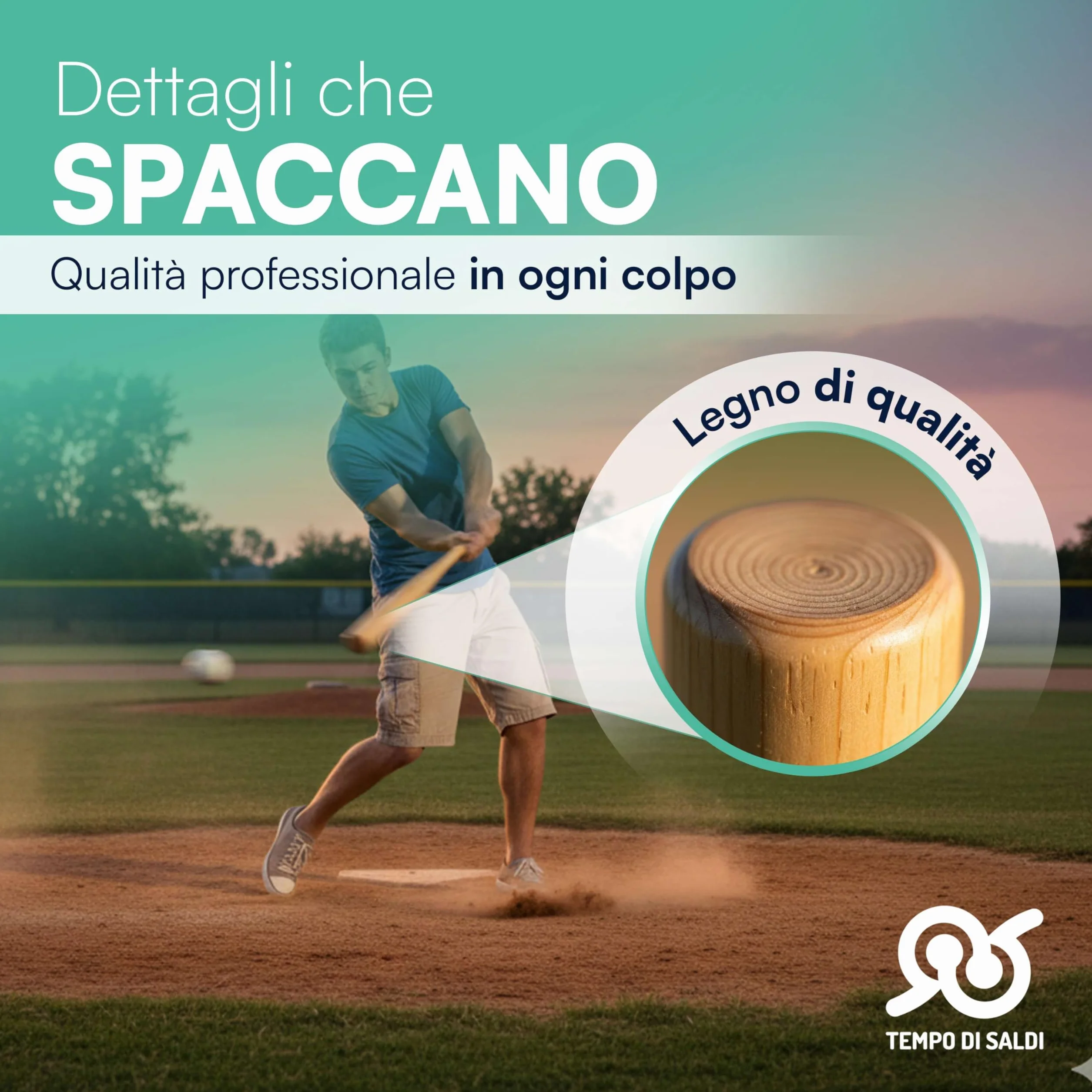 TEMPO DI SALDI Drewniany kij baseballowy o długości 63 cm i wadze 700 g, trwały i poręczny, drewniany kij Softball idealny do treningu i wypoczynku, bejsbolówka