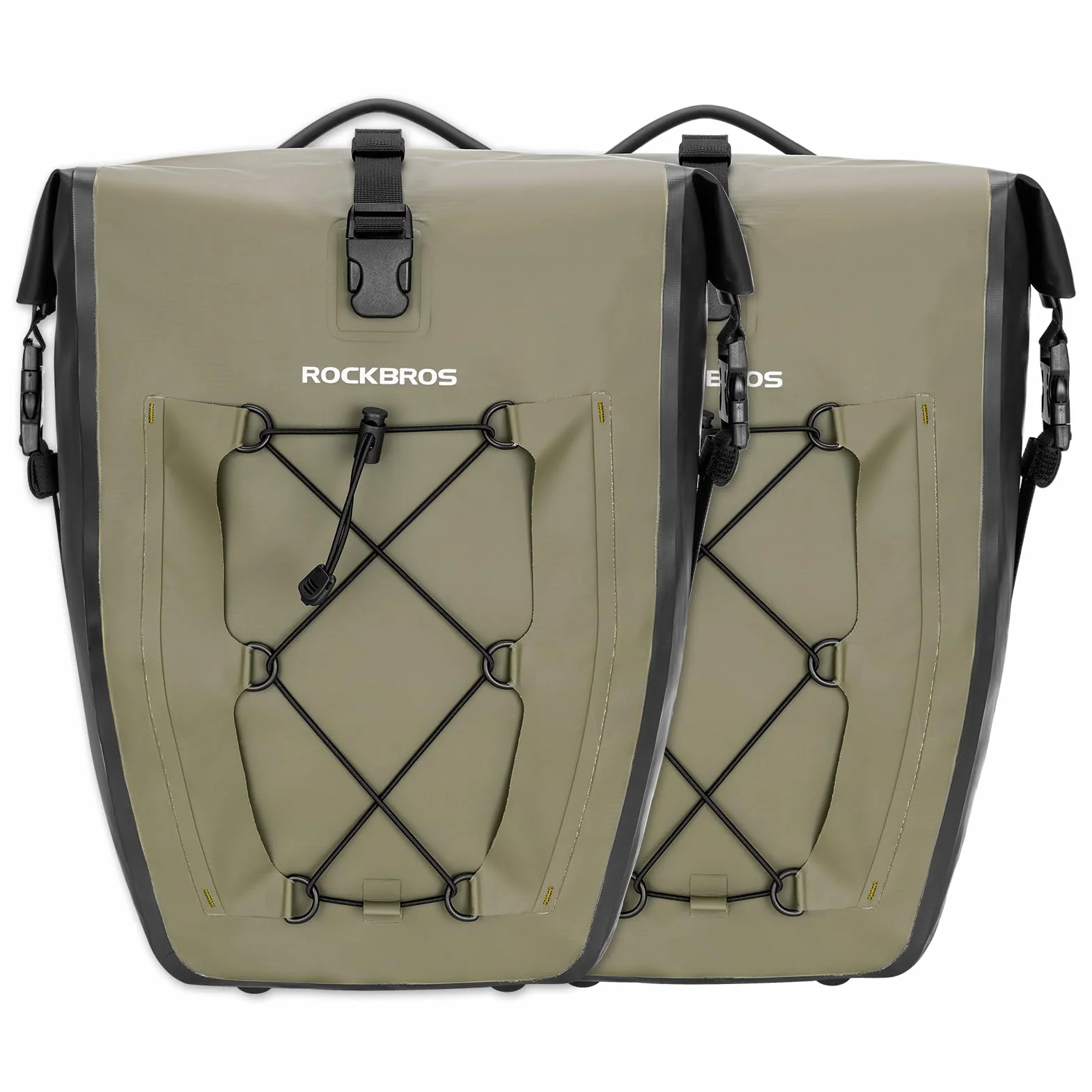 ROCKBROS Sakwa Rowerowa do Bagażnika, Duża Pojemność 25L-32L, 100% Wodoodporna, Odblaskowa, Trwała, Uniwersalna, z Regulowaną klamrą, Tylna Sakwa z Uchwytem do Przenoszenia, Wielokolorowy