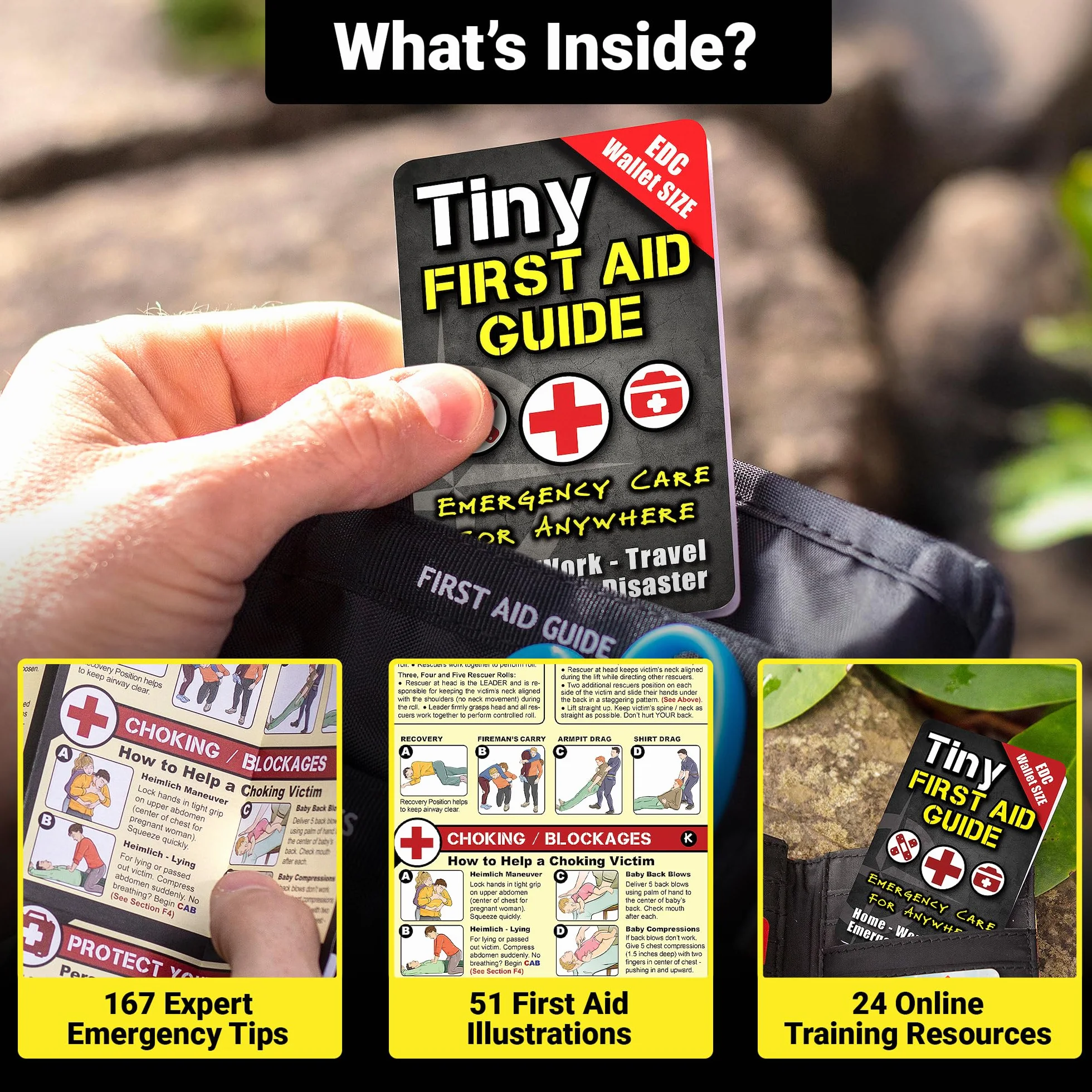 The Ultimate Survive Anything Tiny Survival Guide for Emergency Disaster Micro Guide First Aid Survival Pocket Handbook Łatwo mieści się w portfelu, etui na rękawiczki