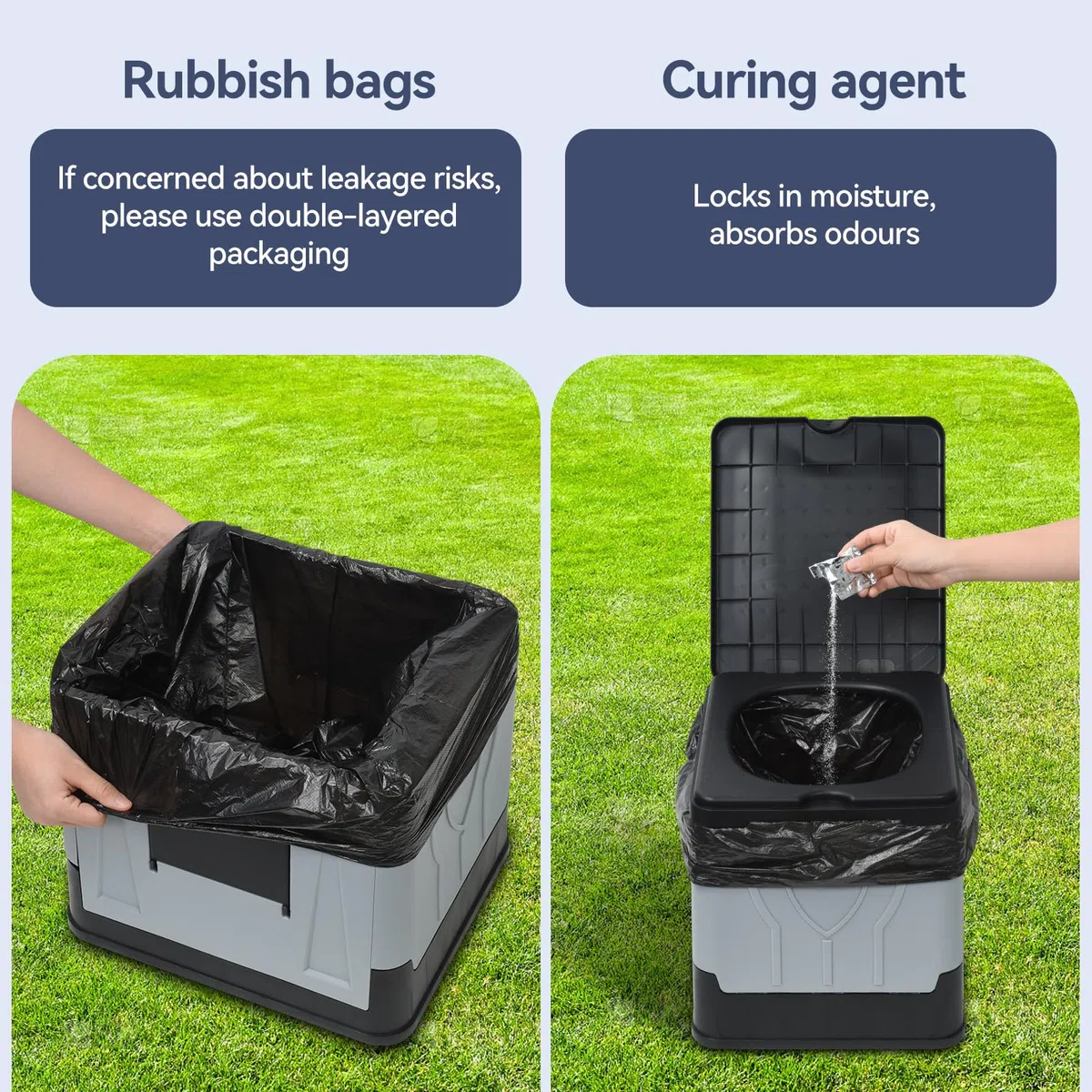 OTraki Przenośna toaleta kempingowa przenośna toaleta z koagulantem Potty Camper z uchwytem na chusteczki nośność do 150 kg na kemping, wędrówki, podróże, wędkowanie