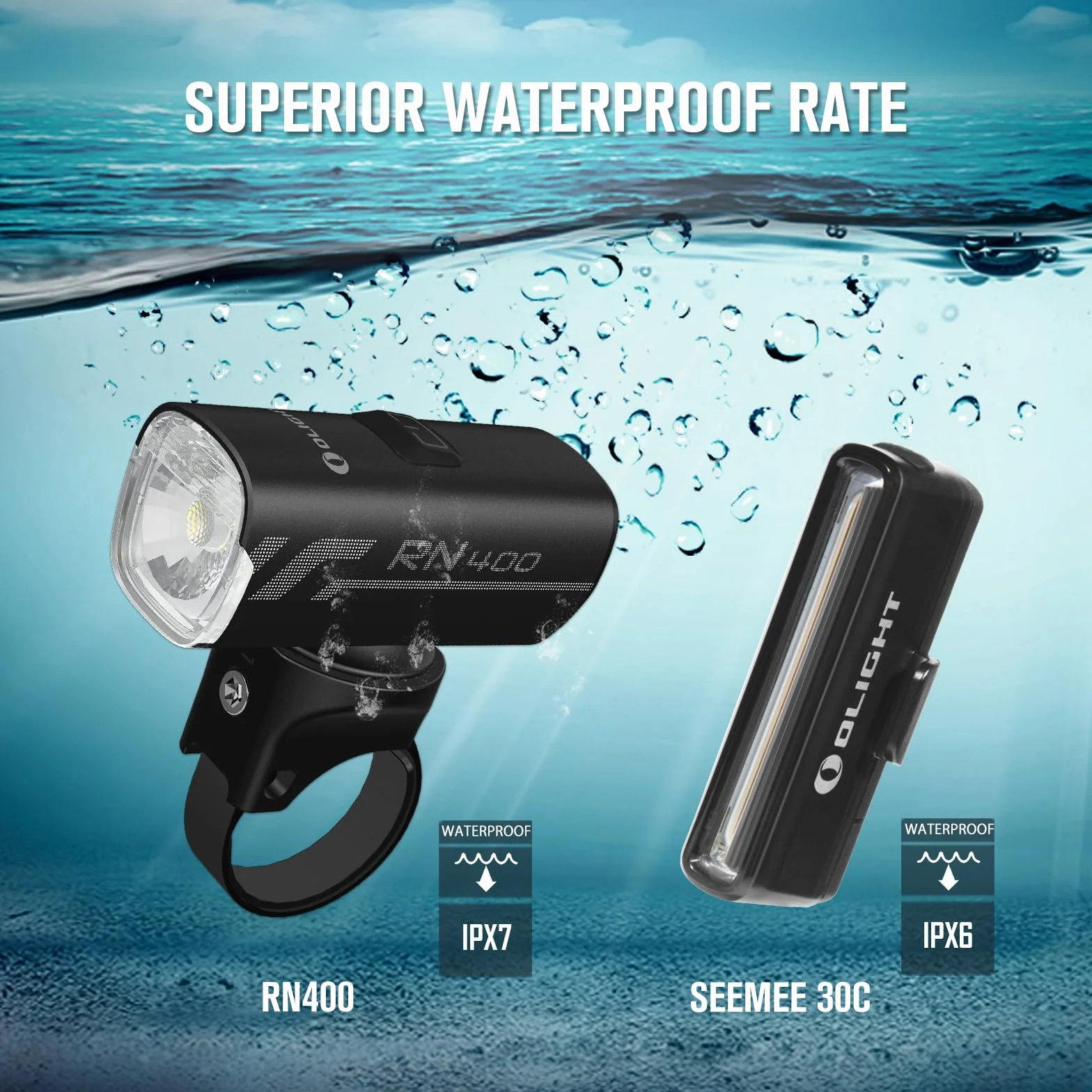 OLIGHT RN400+SEEMEE30C Zestaw reflektorów rowerowych z przodu i z tyłu, lampa LED do ponownego ładowania 400 lumenów, światło rowerowe, 5 trybów oświetlenia zewnętrznego, kempingu i jazdy na rowerze