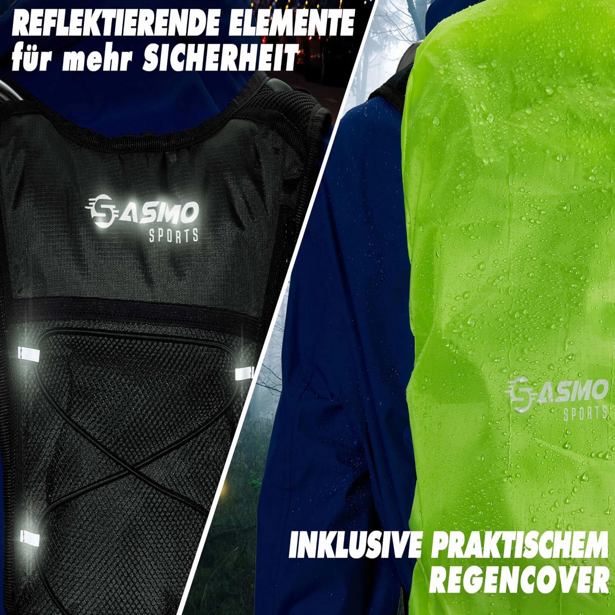 SASMO® Plecak do picia z kieszenią termiczną, do biegania, ultralekki 300 g i 6 l, z bukłakiem 2 l, bez BPA, z elementami odblaskowymi, do jazdy na rowerze