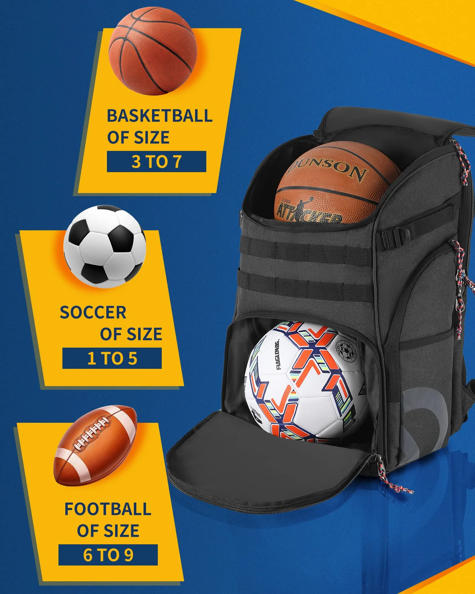 TRAILKICKER Plecak do koszykówki 40 l z przegrodą na piłkę i kieszenią na buty