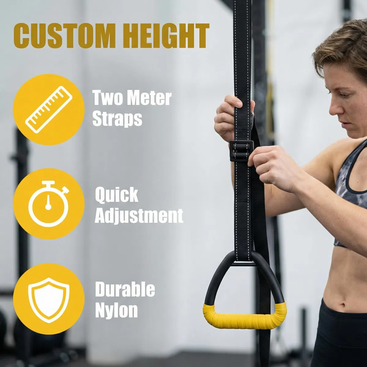 Grapelet Para pierścionków dla dorosłych, sprzęt do fitnessu, pierścienie do podciągania, pierścienie do fitnessu w domu dla dorosłych, smycz do treningów treningowych (żółte)