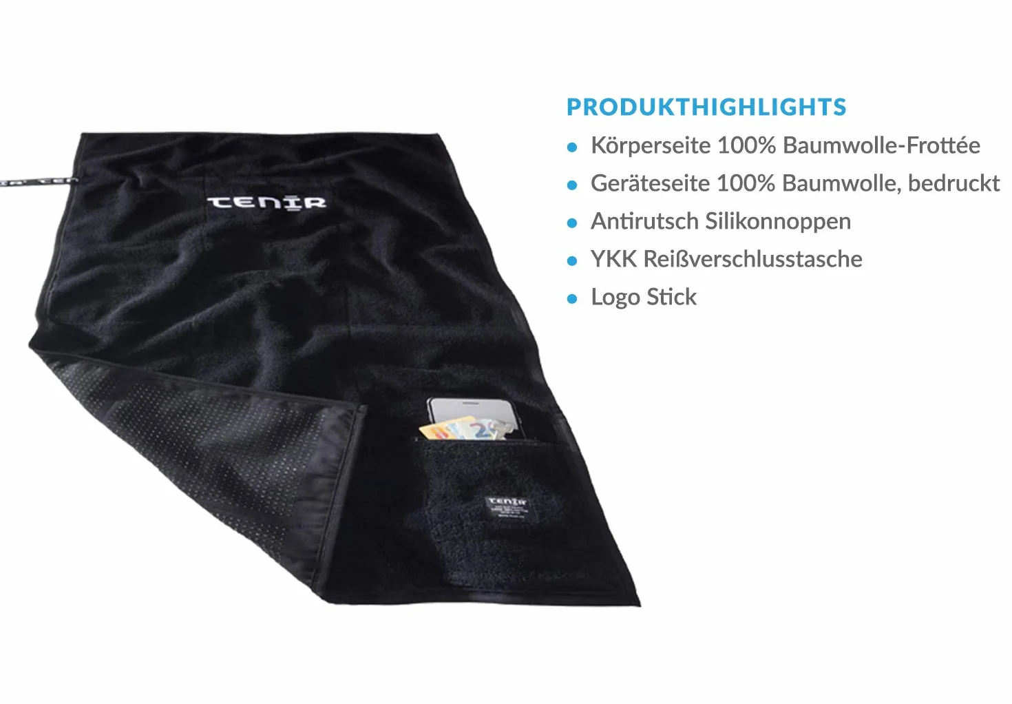 Tenir Ręcznik Fitness Antypoślizgowy Silikonowy 100% Bawełna 100 x 50 cm Czarny