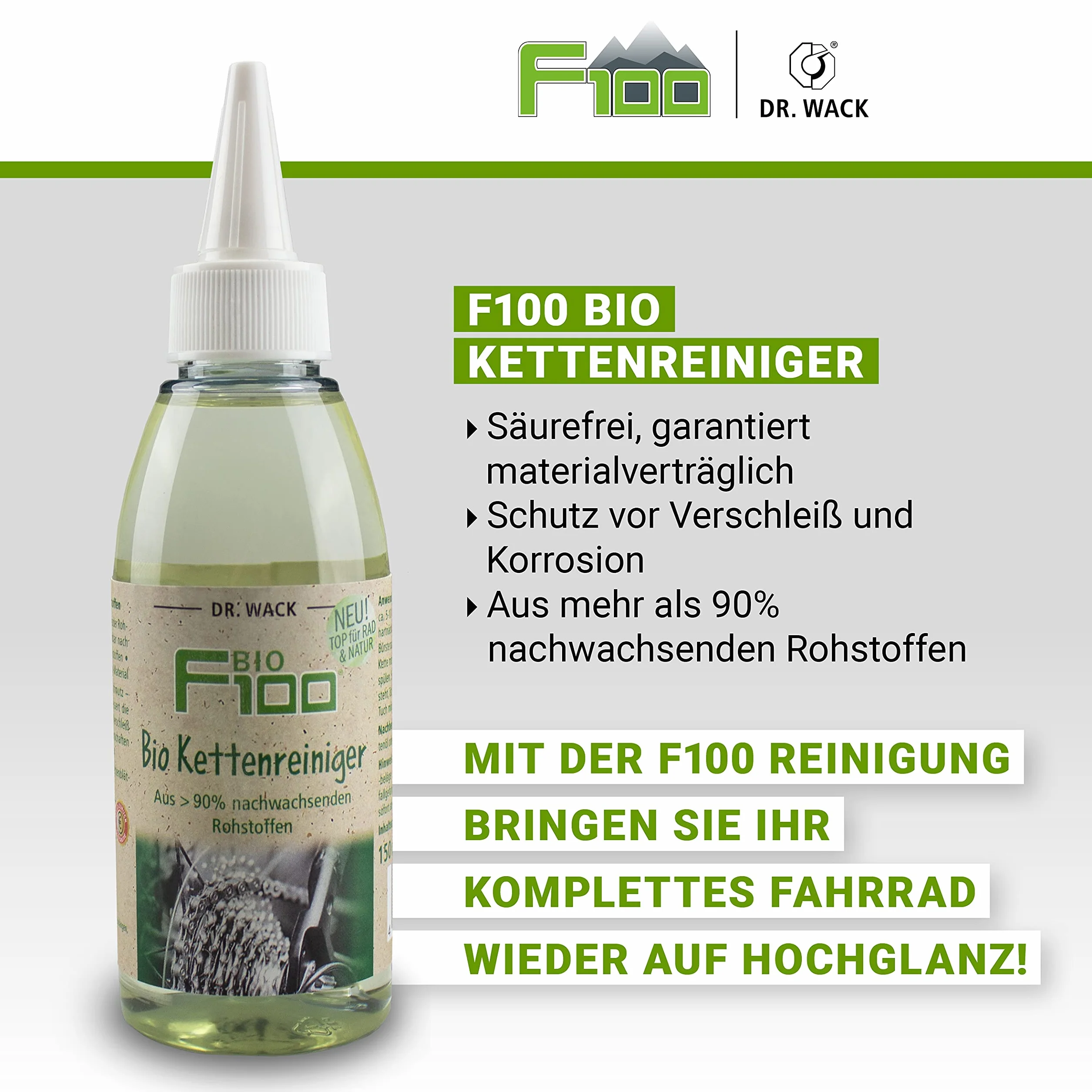 DR. WACK F100 Bio środek do czyszczenia łańcuchów rowerowych 100 ml – skuteczne czyszczenie łańcucha – ochrona przed zużyciem – ekologiczny środek czyszczący do wszystkich rowerów – wysokiej jakości