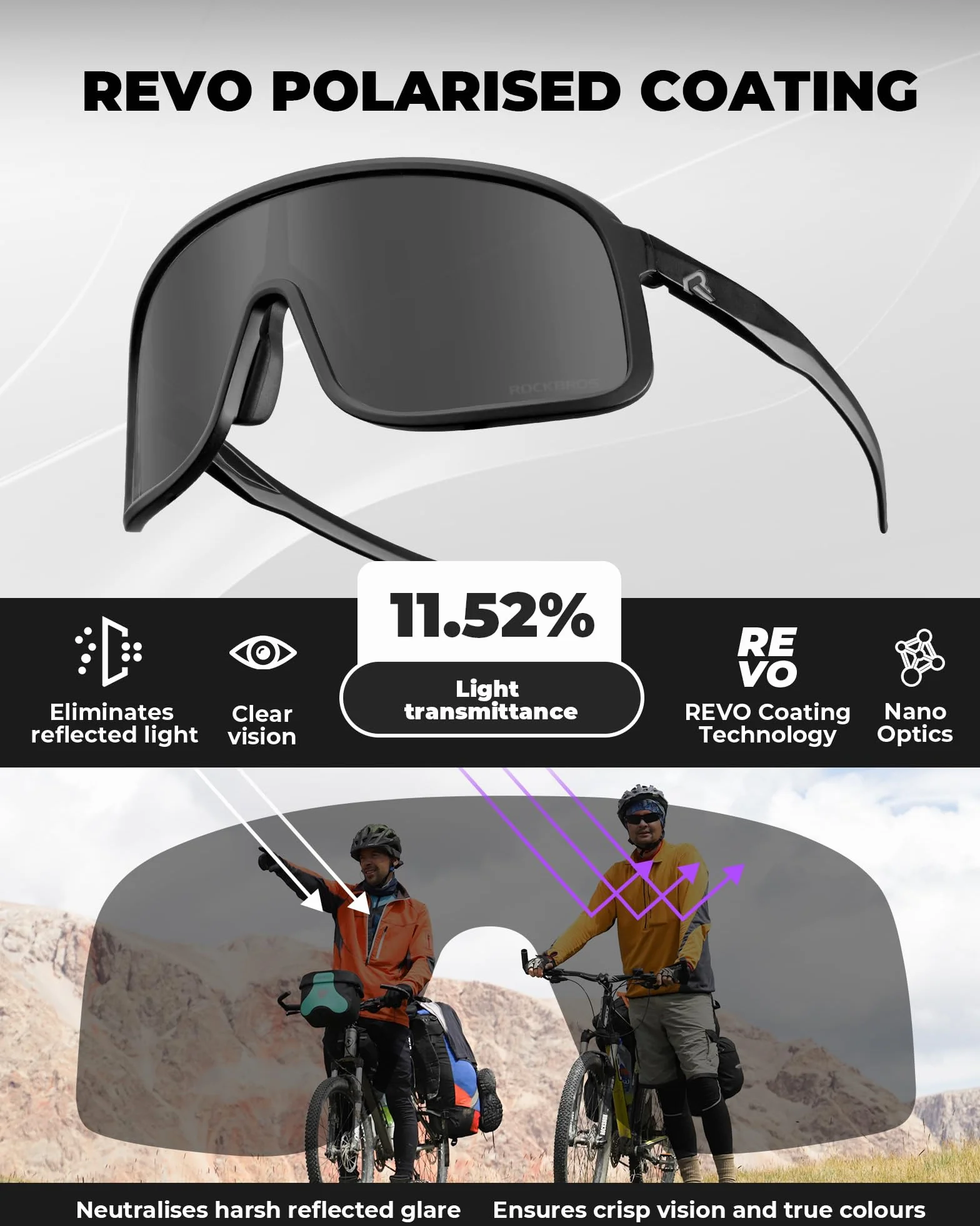 ROCKBROS Okulary rowerowe z polaryzacją, ochrona UV400, ultralekka oprawka TR90, okulary sportowe, wymienne nakładki na nos, okulary rowerowe dla mężczyzn i kobiet, jazda na rowerze, MTB, bieganie