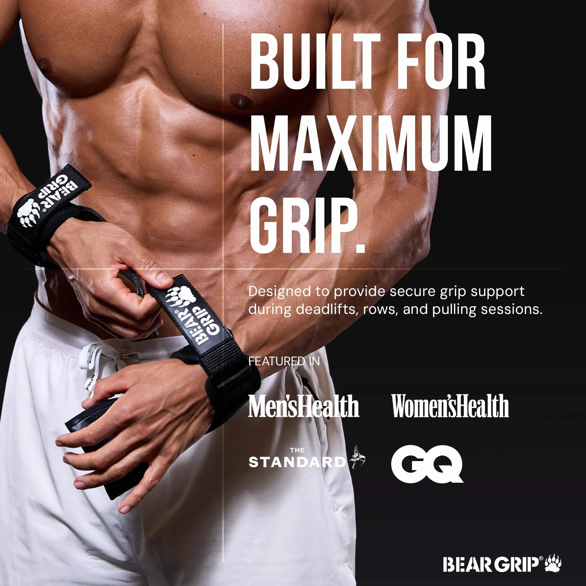 BEAR GRIP Paski/haczyki Multi Grip, wysokiej jakości wytrzymałe paski/rękawice do podnoszenia ciężarów (Standardowy gumowy)