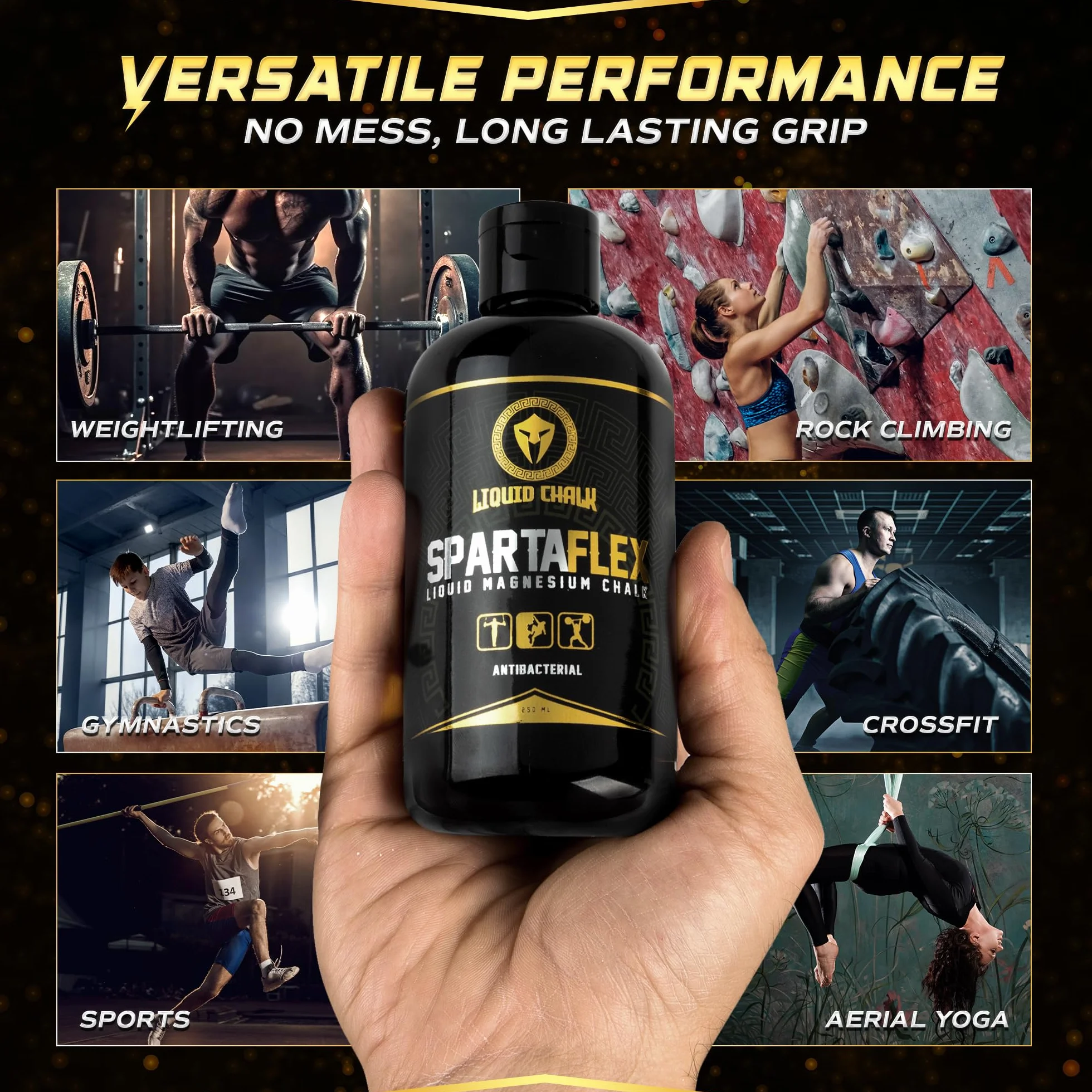 SpartaFlex Pro płynna kreda do podnoszenia ciężarów, wspinaczki, trójboju