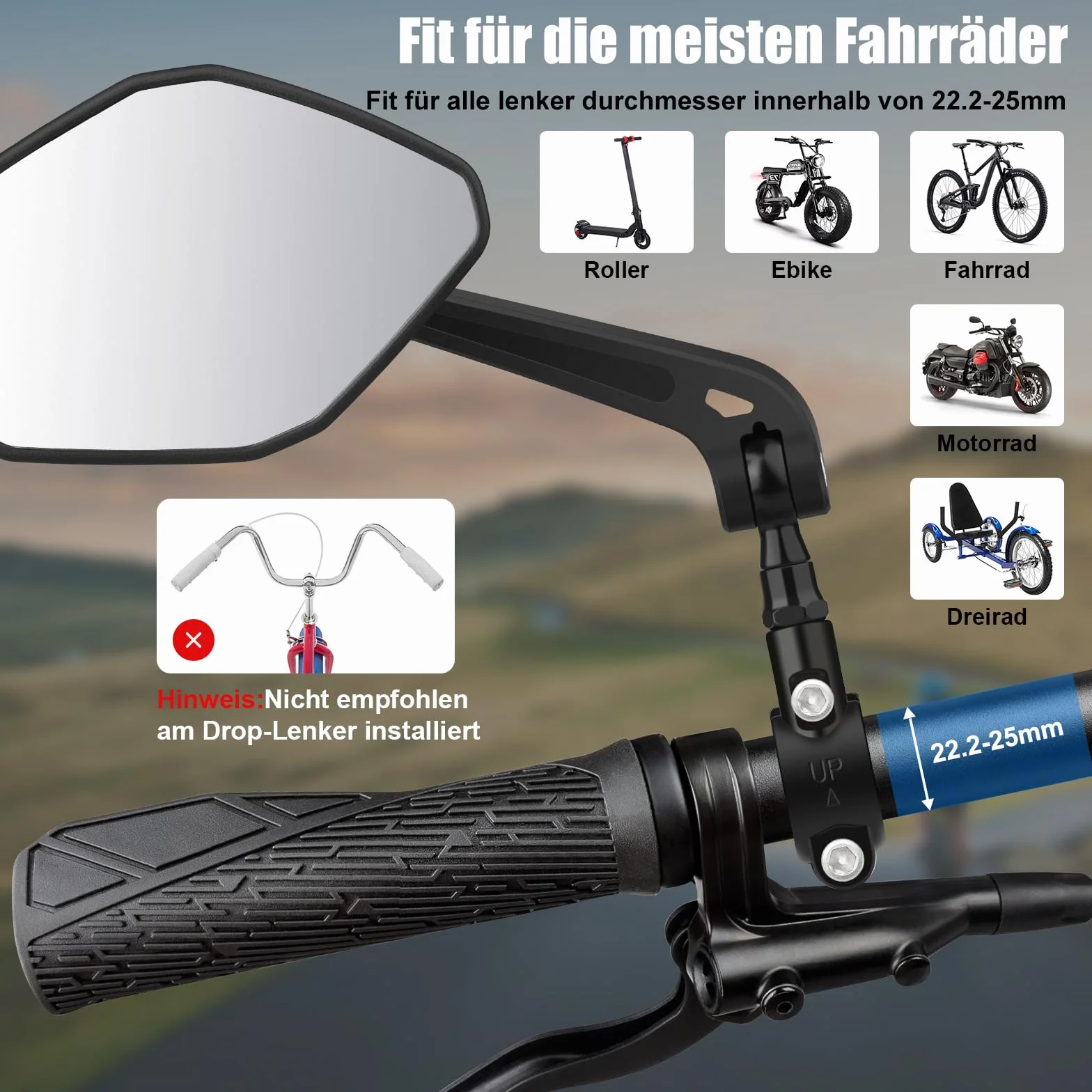 Lusterko Rowerowe 2 Sztuki, Szerokokątne Wypukłe, Pole Widzenia HD, Obracane 360°, Składane, Stabilne