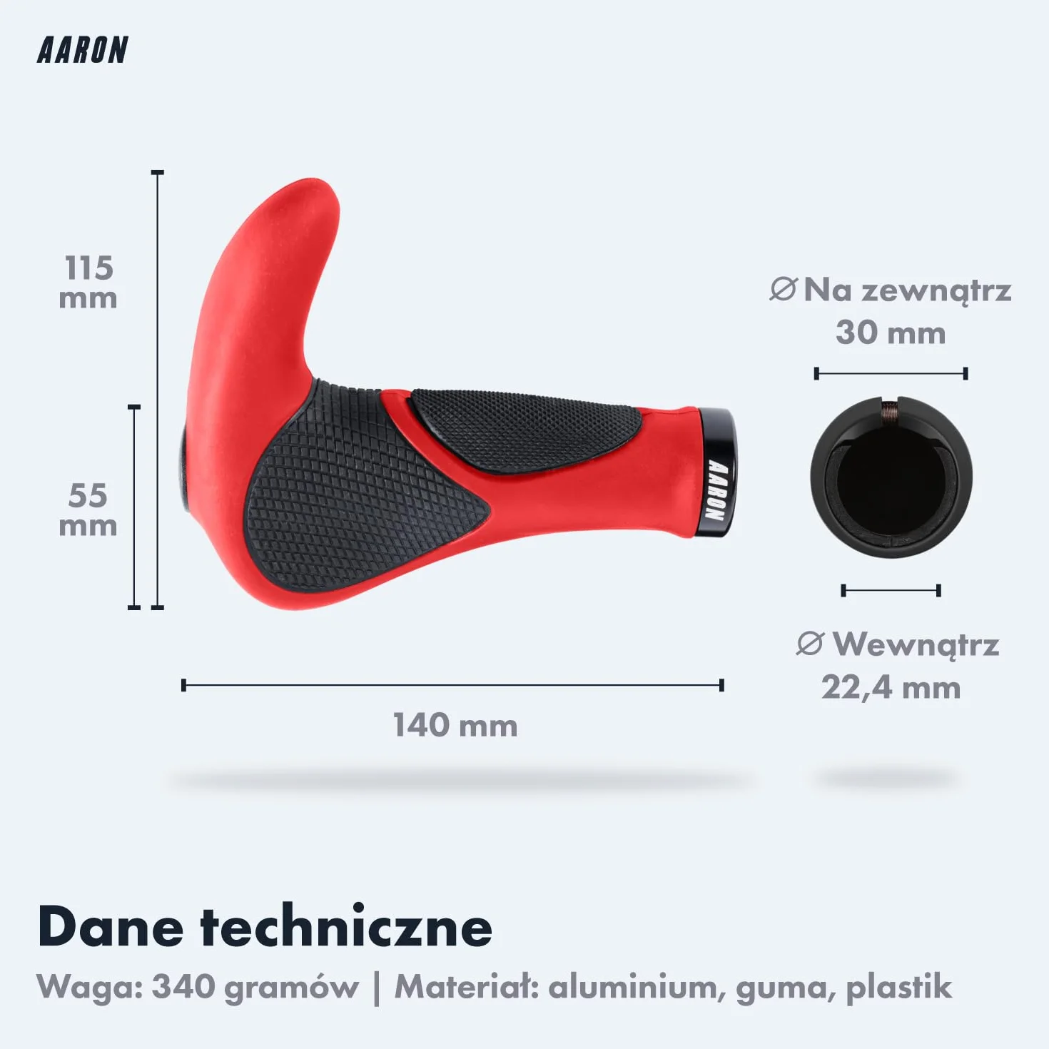 Aaron Horn - uchwyty na kierownicę z żelową amortyzacją - ergonomiczne rogi kierownicy z antypoślizgowego kauczuku - uchwyty rowerowe do e-bike, roweru trekkingowego, roweru górskiego, roweru