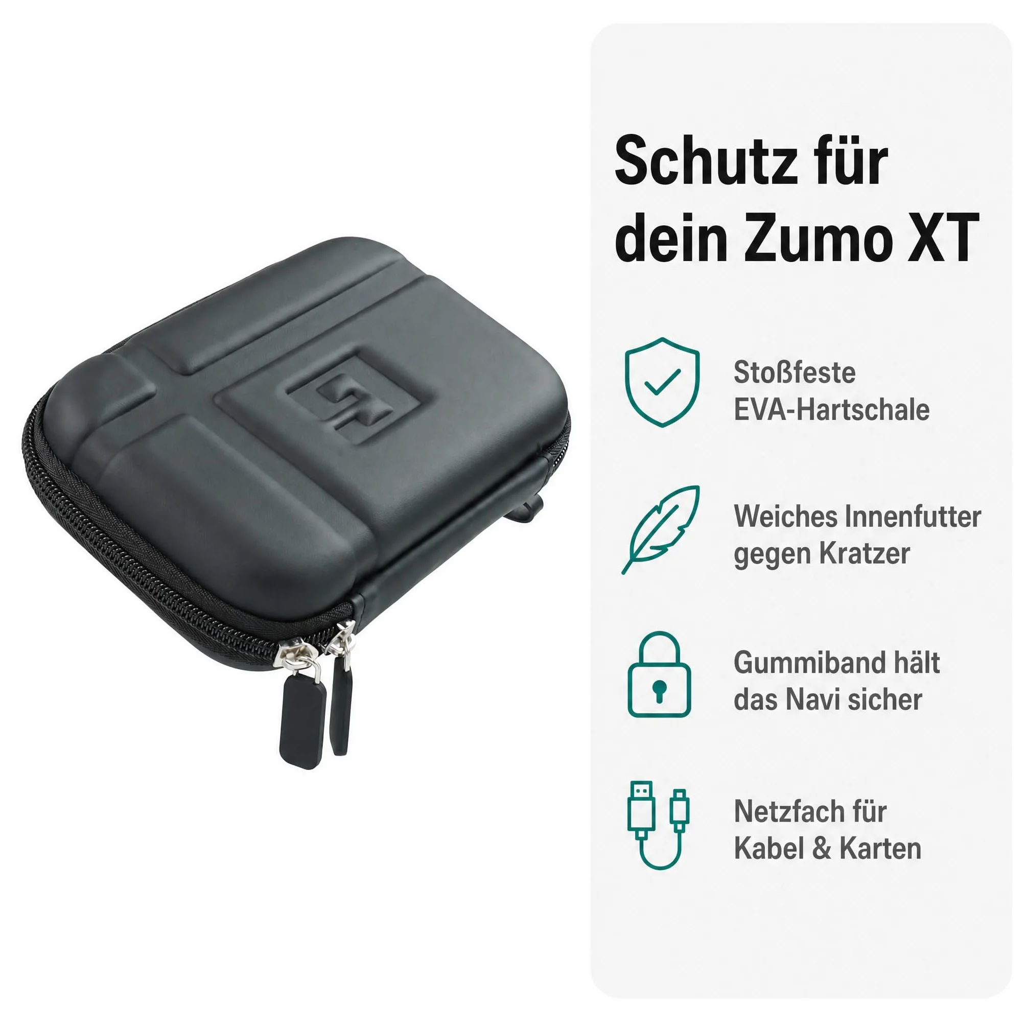 caseroxx Torba GPS kompatybilna z Garmin Zumo XT, twarda obudowa z gumowym ściągaczem i kieszenią na akcesoria, odporna na uderzenia i praktyczna w podróży – torba na nawigację i etui na GPS
