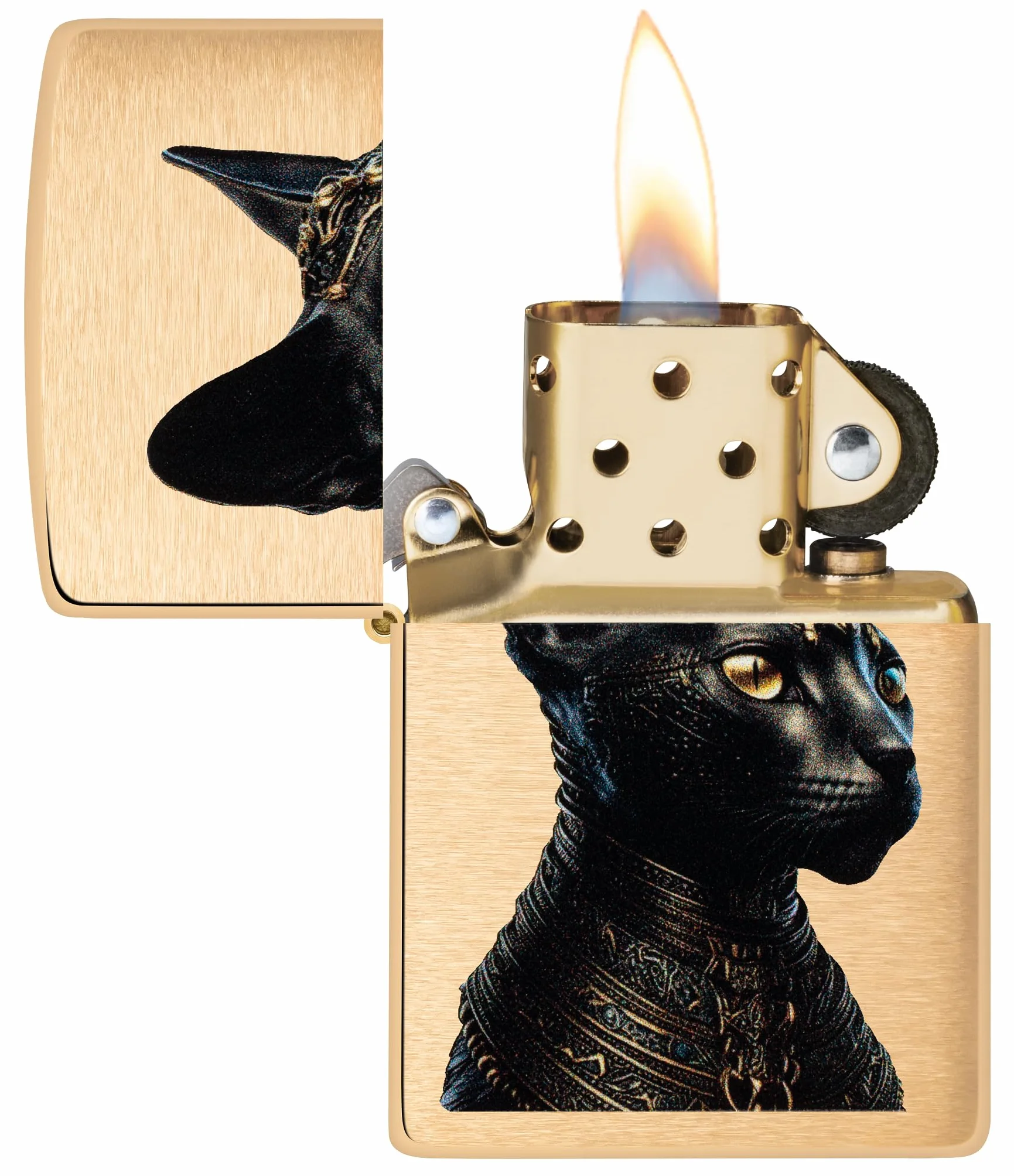 Zippo Egyptian Cat Zapalniczka Sztormowa, Szczotkowany Mosiądz, Wiatroodporna, Wielokrotnego Użytku