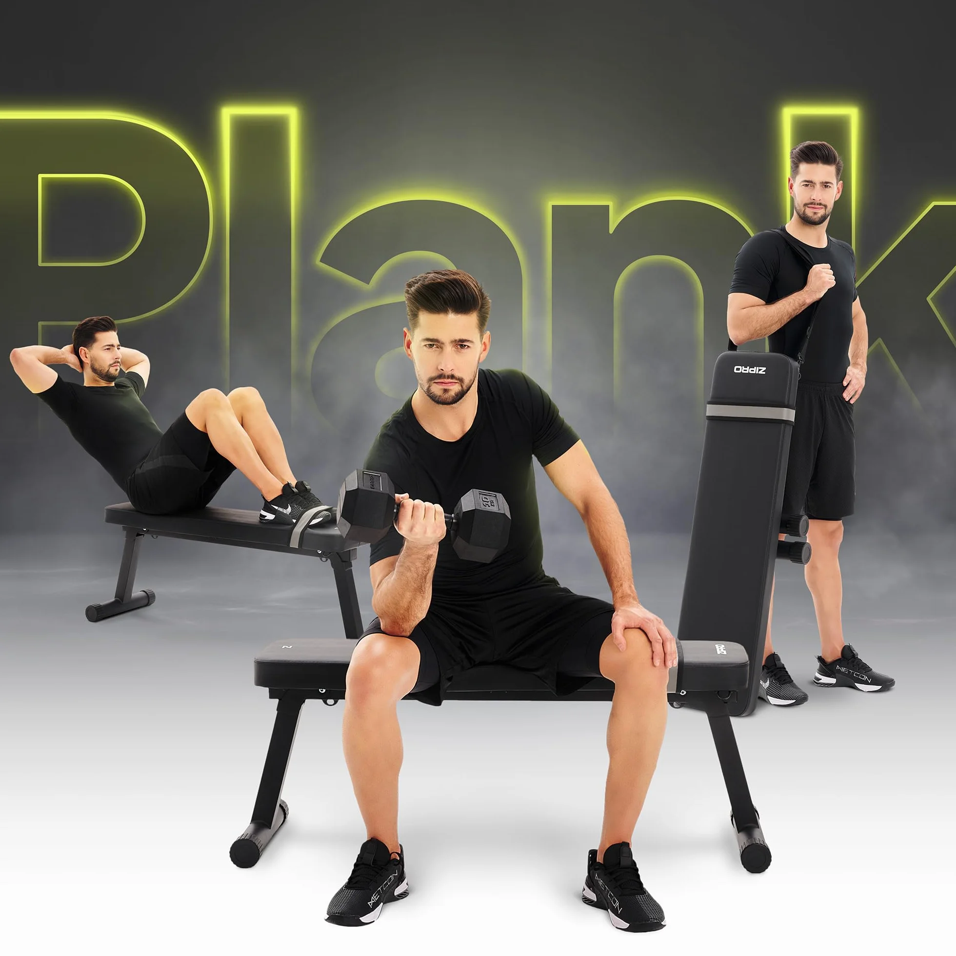 ZIPRO Plank składana ławeczka treningowa, ławka do ćwiczeń – składana ławka do wyciskania i ławeczka do podnoszenia ciężarów do domu – kompaktowa ławeczka do podnoszenia ciężarów, obciążenie 230 kg, z