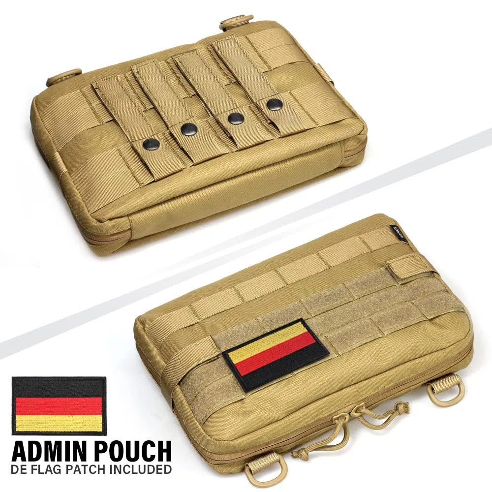 WYNEX Tactical Molle Admin Pouch, Aktualizacja materiału Półukryty zamek na 1000D Wytrzymały nylonowy EDC Etui Narzędzia Torba EMT Utility Map Kieszeń, IFAK Pack zawiera DE Patch Flag