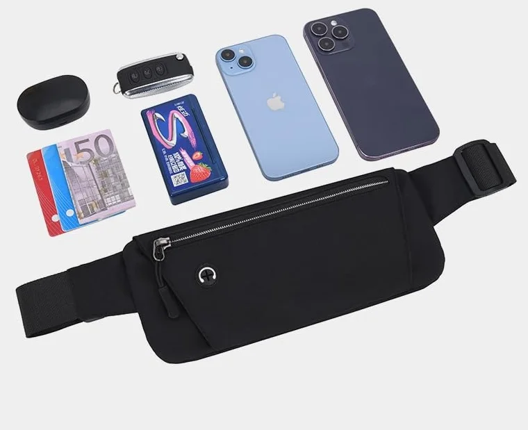 Nerka do biegania dla kobiet i mężczyzn, pas do biegania na telefon komórkowy, kieszenie biodrowe na telefon komórkowy, uchwyt na telefon komórkowy do biegania (czarny)