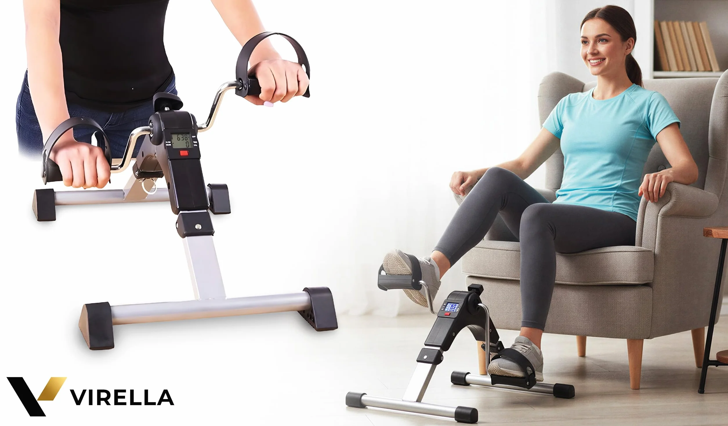 Virella Mini rower treningowy przenośny ćwiczący siłownia fitness noga ramię trening regulowany opór z wyświetlaczem LCD dla kobiet i mężczyzn