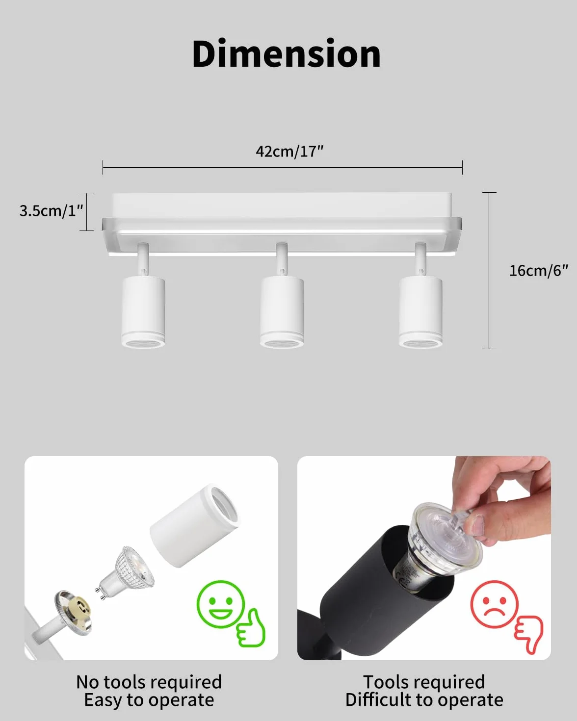 LVWIT Reflektor sufitowy LED 3-punktowy GU10 Biały, lampa sufitowa wychylna do kuchni, salonu