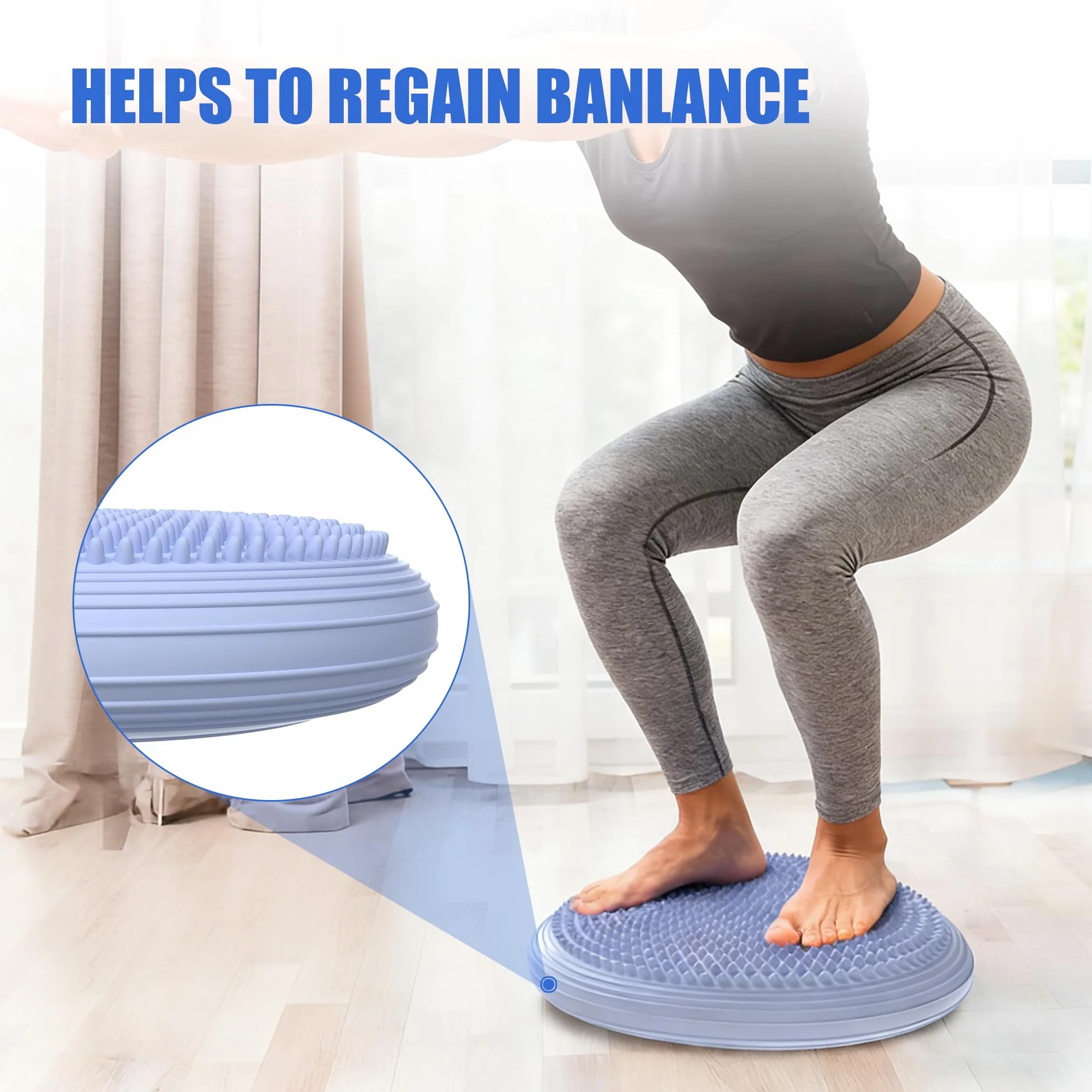 Poduszka balansowa z pompką, średnica 34 cm, nadmuchiwana mata balansowa, mata do masażu z poduszką powietrzną, odpowiednia do ćwiczeń fitness i pilatesu