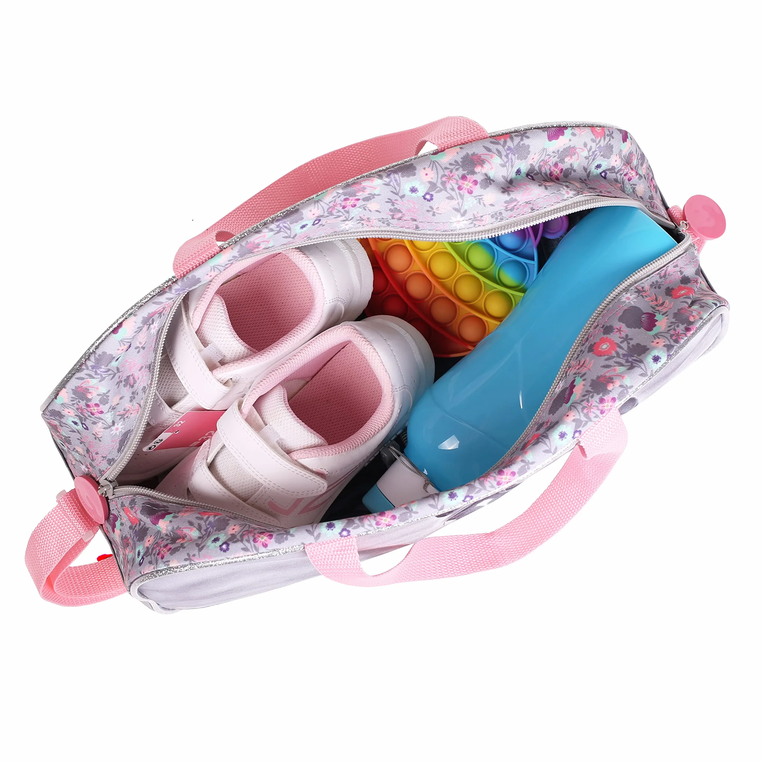 KO20 torba sportowa/podróżna, dla dziewcząt, konie, 40 x 25 x 13 cm, różowo-szara