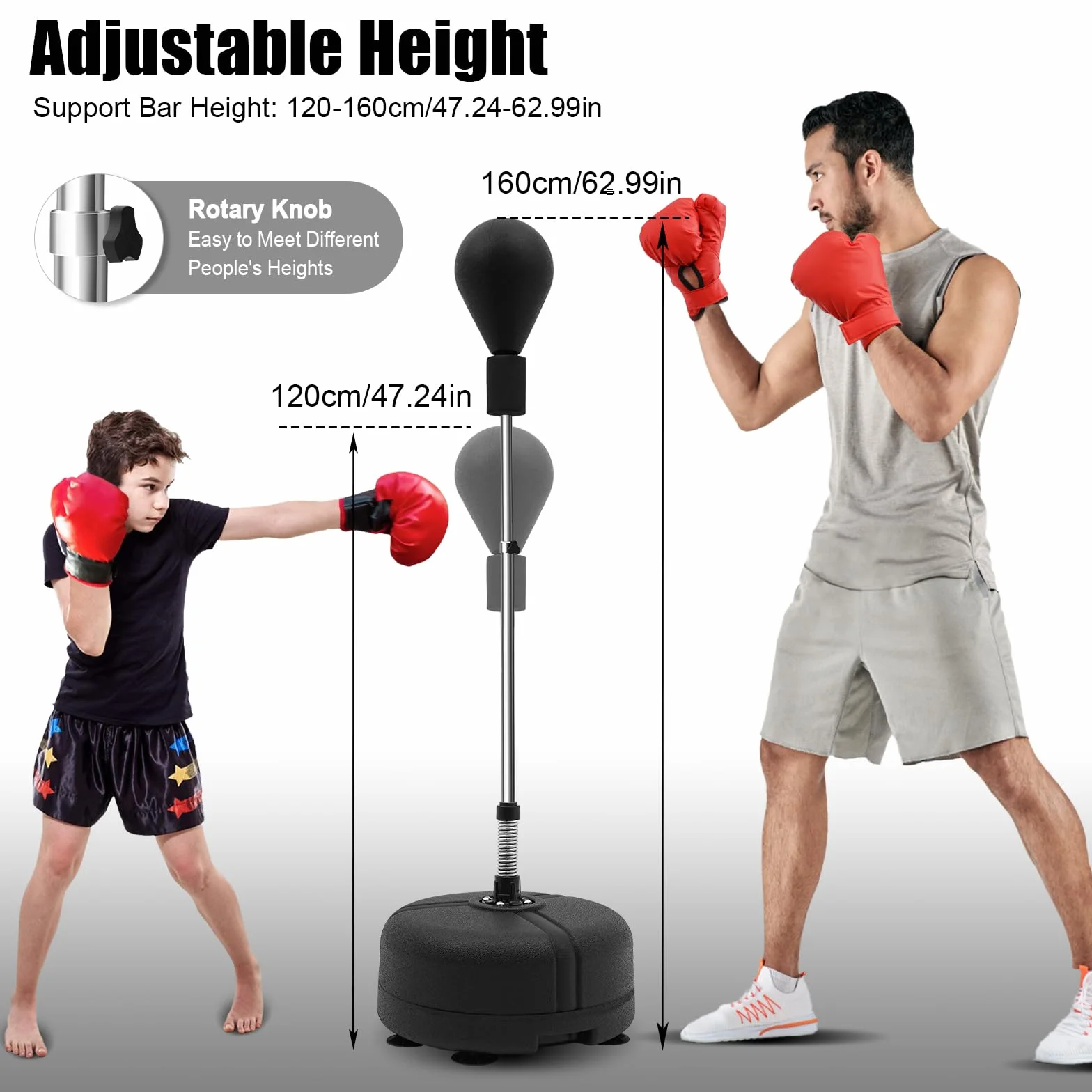 Stojący worek bokserski z regulacją wysokości 120-160 cm, dla dorosłych do treningu fitness