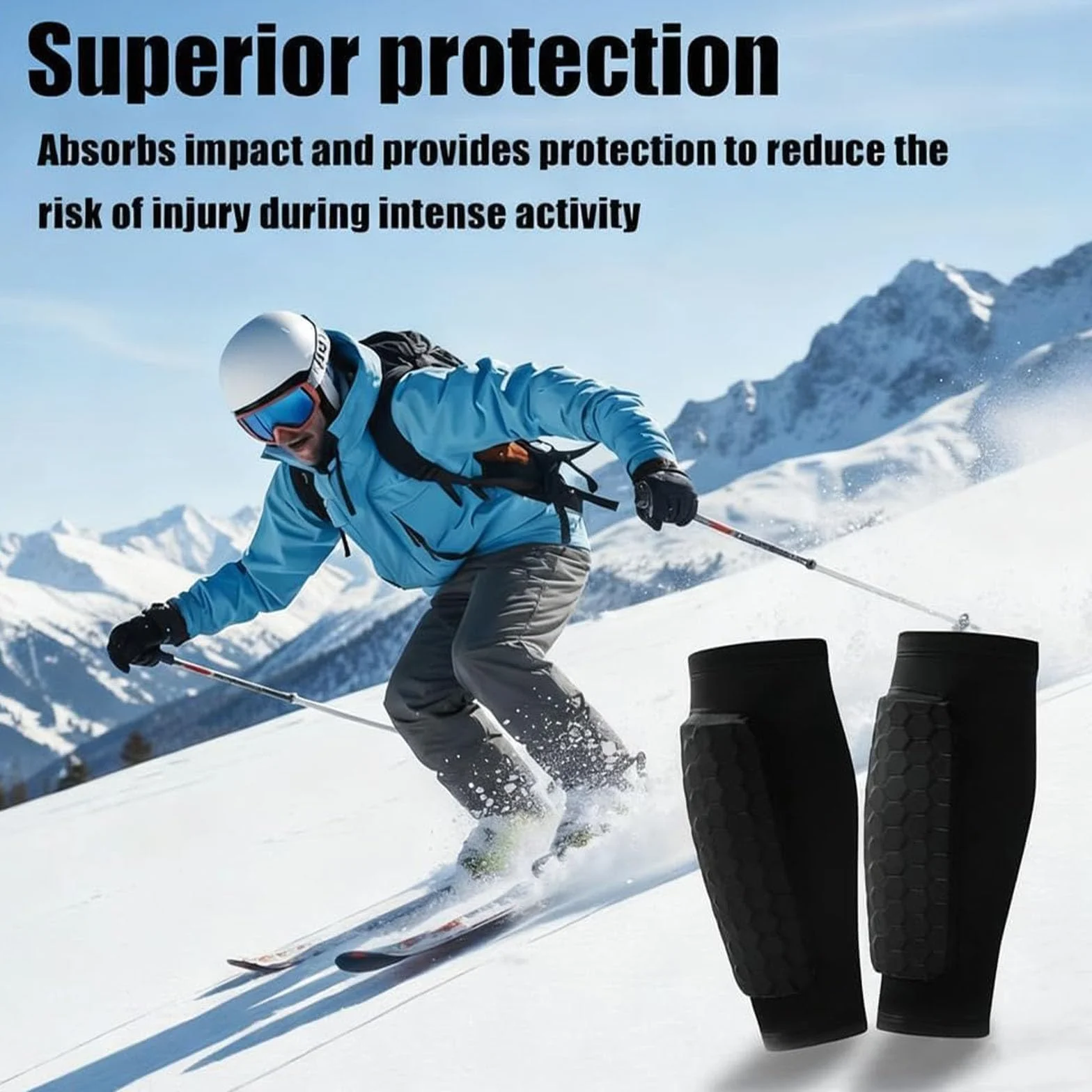 1 para ochraniaczy na piszczele, do jazdy na nartach, Shin Protector Ski, oddychające i antypoślizgowe, elastyczne, odporne na uderzenia ochraniacze o strukturze plastra miodu, antypoślizgowe paski