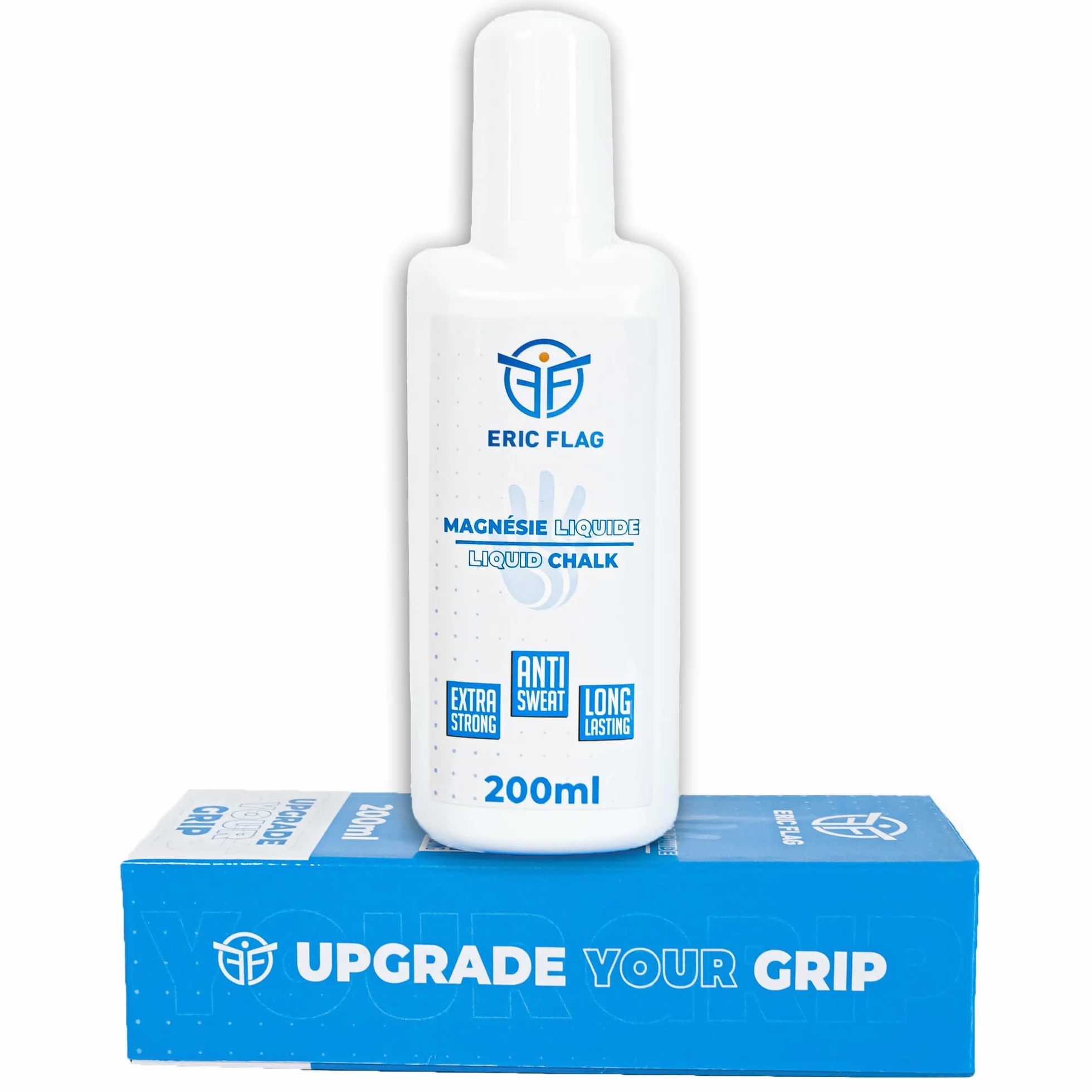 Eric Flag Liquid Chalk 200 ml – bardzo mocny chwyt i szybkoschnąca – suche dłonie, płynna kreda do wspinaczki, crossfitu, kalisteniki, gimnastyki, treningu siłowego, pole dance i padel