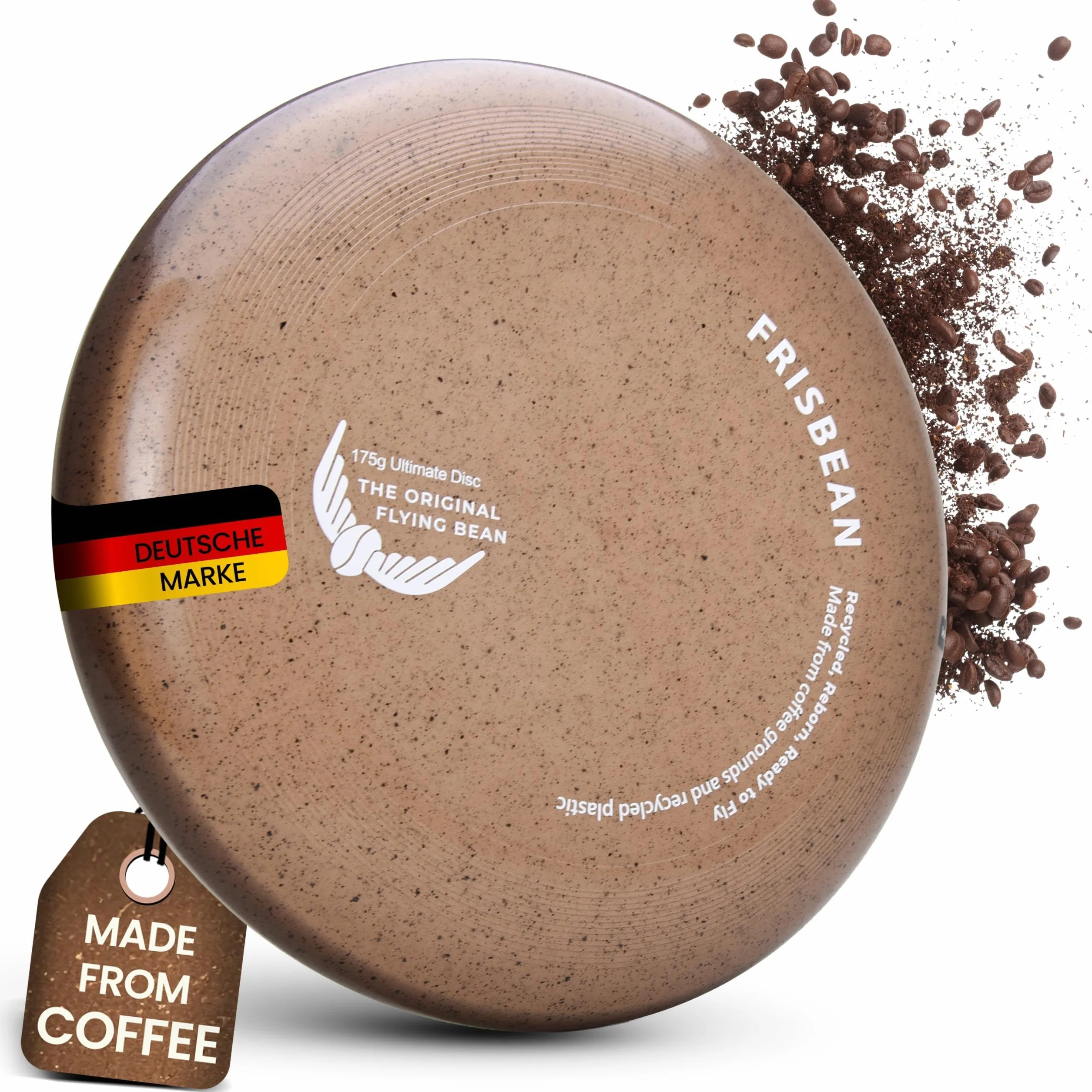 Frisbean – 100% zrównoważony krążek Frisbee z fusów z kawy i tworzywa sztucznego pochodzącego z recyklingu – Ultimate Frisbee 175 g krążek do rzucania dla profesjonalistów i rodzin