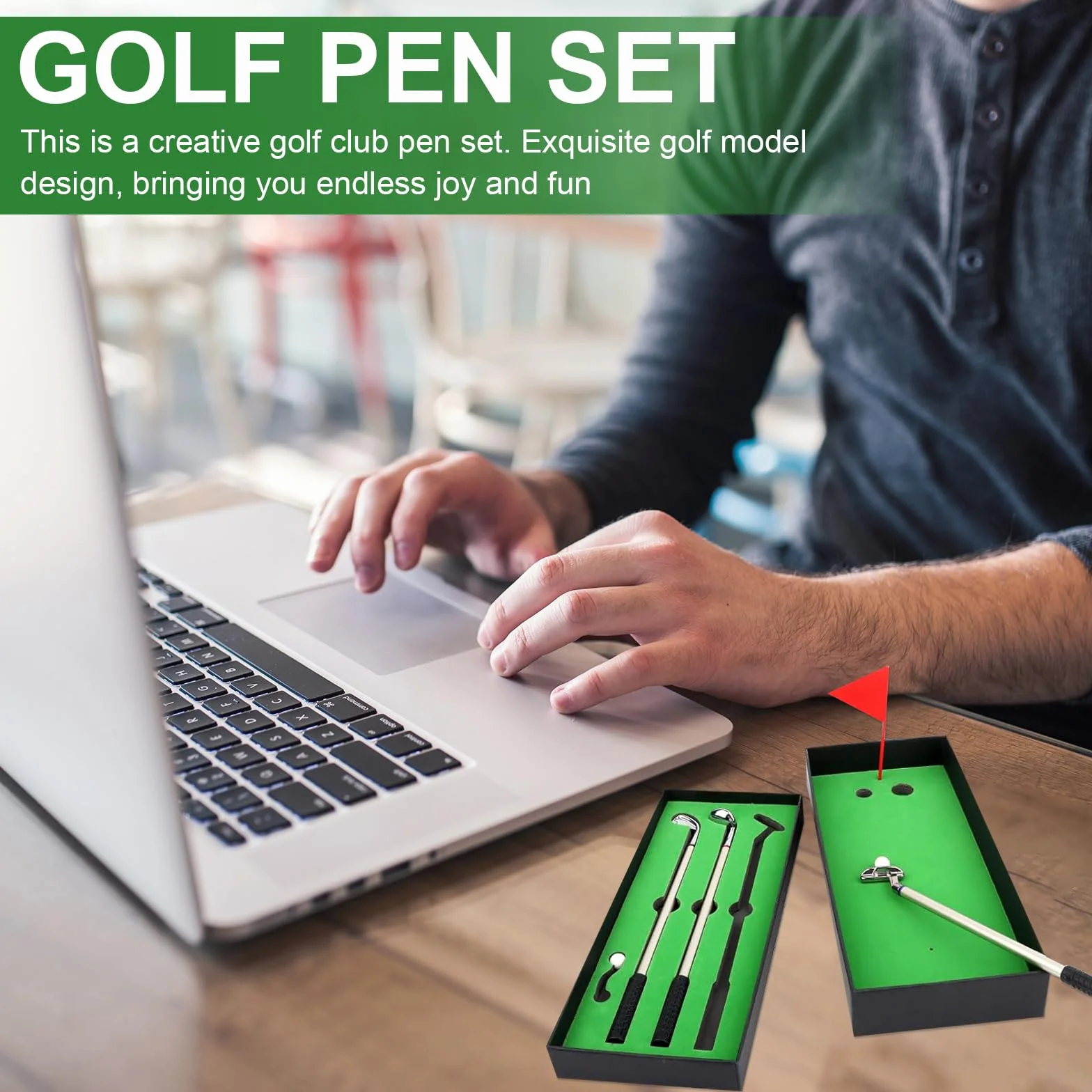 Zestaw długopisów do klubu golfowego, mini zestaw kija golfowego, prezent dla fanów golfa, rozrywka biurowa, 3 kije do długopisu golfowego, z małą flagą i 2 piłkami