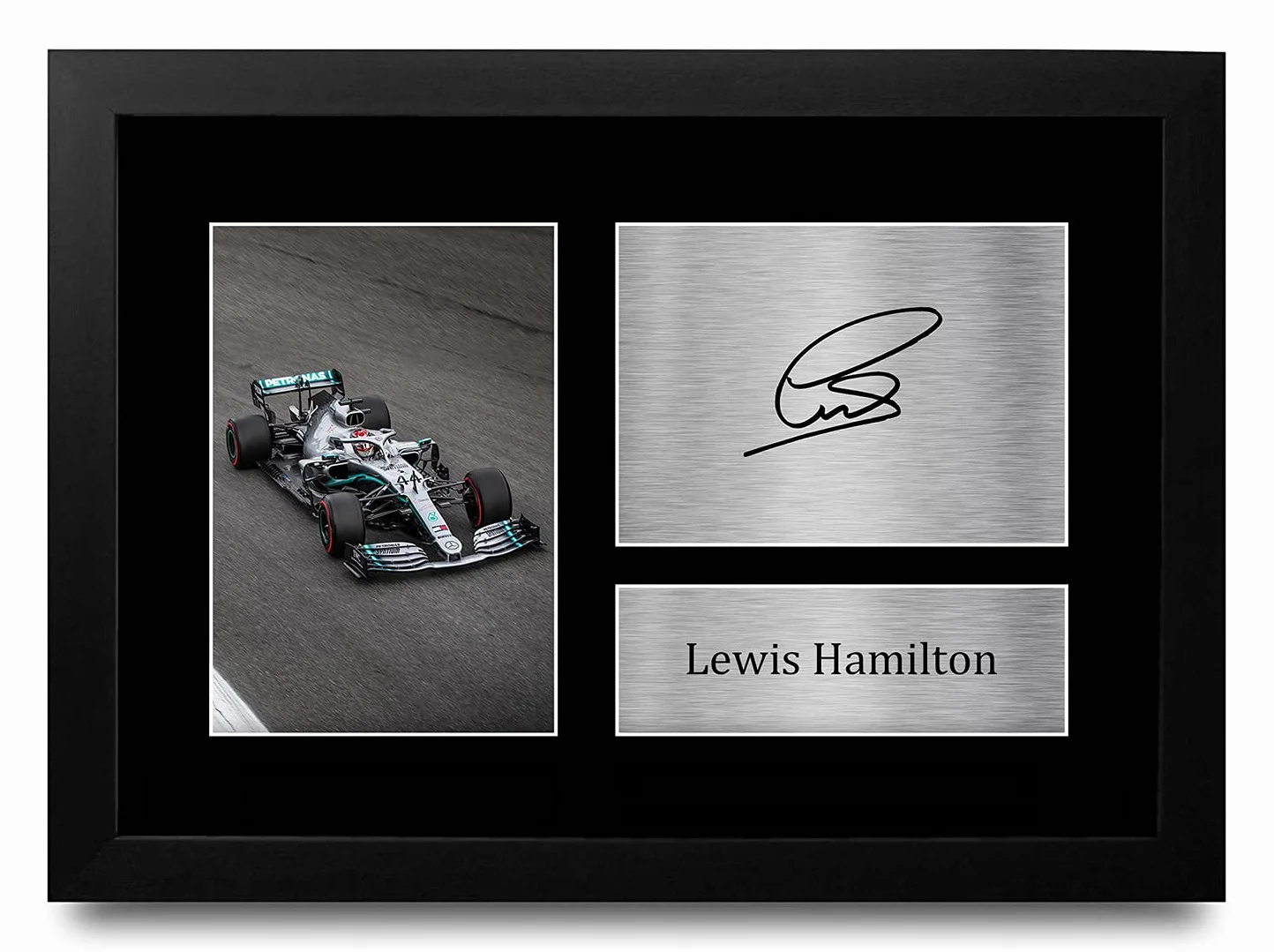 HWC Trading FR Lewis Hamilton Prezent z Podpisanym Ramką A4 Nadruk Autograf Mercedes F1 Prezenty Zdjęcie Wyświetlacz
