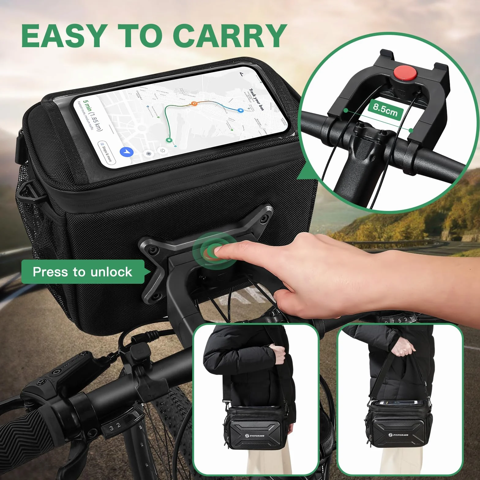 Torba rowerowa na kierownicę 6L, wodoodporny ekran dotykowy TPU Torba przednia roweru z adapterem na kierownicę, odpinanym paskiem na ramię Torba rowerowa na ramę do rowerów i rowerów elektrycznych