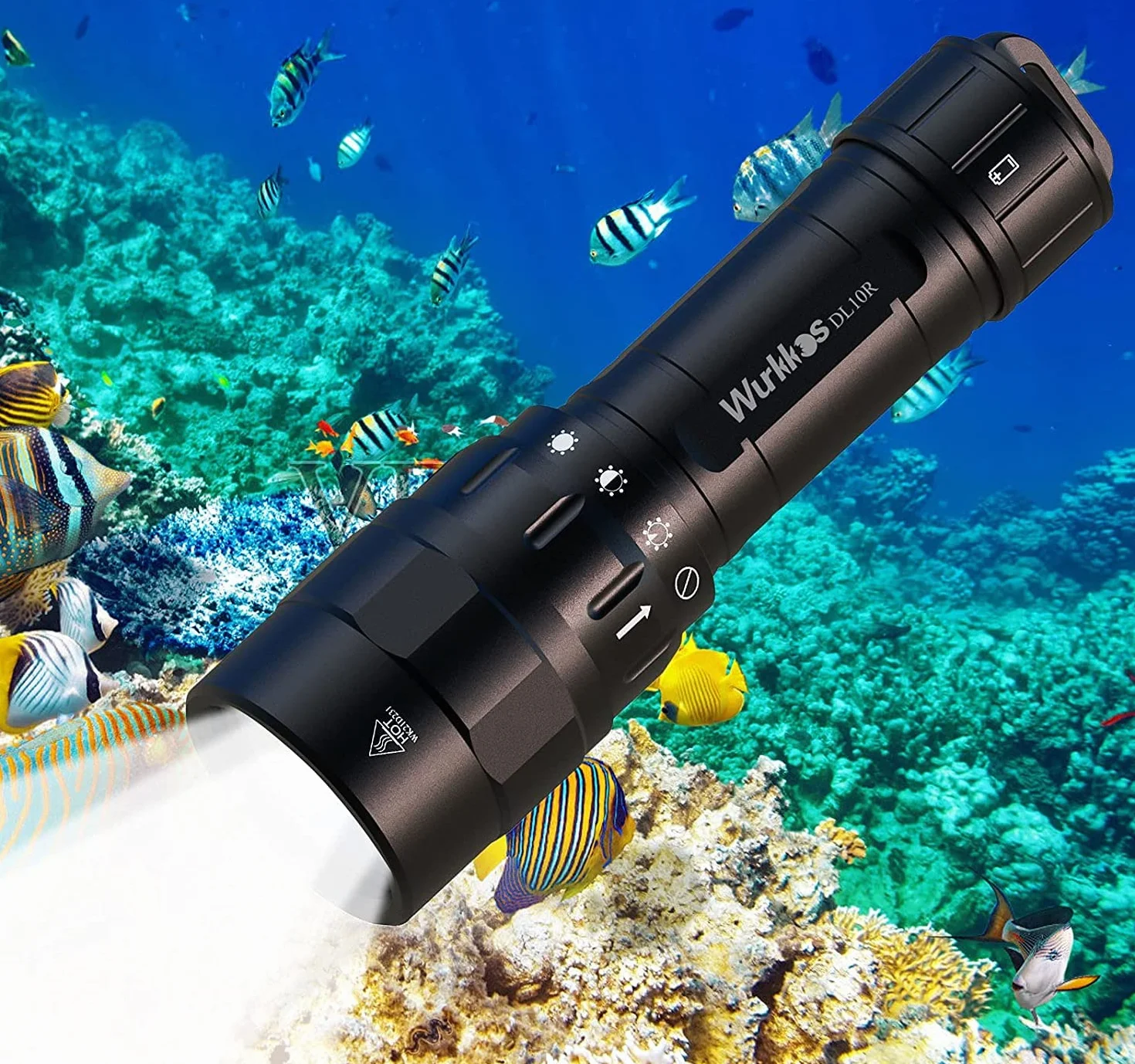 wurkkos DL10R - Linterna de buceo (4500 lúmenes, carga USB C integrada, Cree XHP70.2 LED, IPX8, recargable, luz submarina con batería de 5000 mAh 21700)