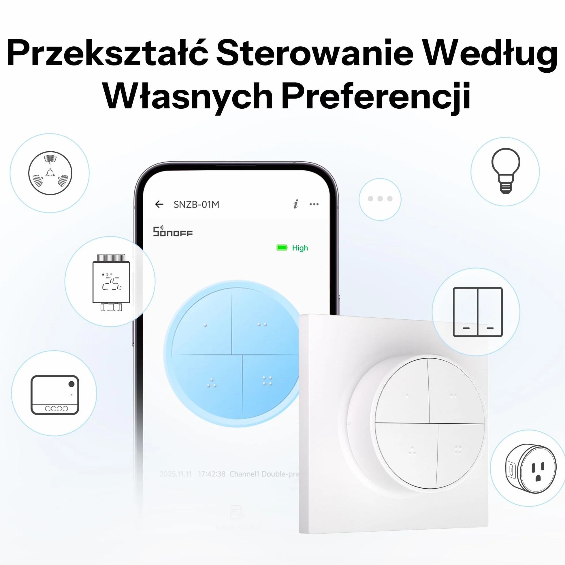 SONOFF Fusion Orb 4-w-1 Inteligentny Przycisk Scen Zigbee SZNB-01M Bezprzewodowy Pilot Oświetlenia Kontroler Scen Wielofunkcyjnych