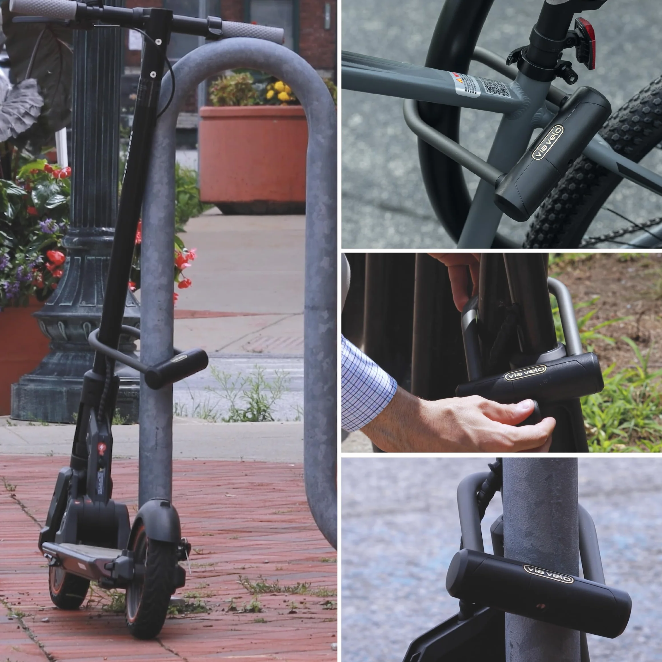 Via Velo U-lock dłuższy zamek U 27,9 cm 11 cali stal 20CrMnTi antykradzieżowy ze wspornikiem