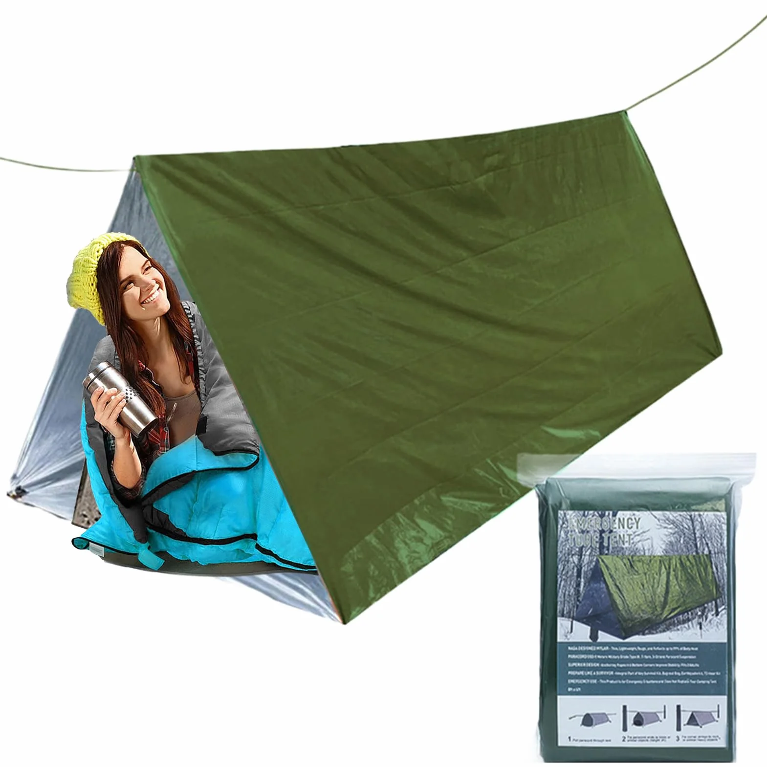 Survival Tent, Camping Tent Kit Lightweight, 4.72x7.87 Inches, Windproof Waterproof Shelter, Thermal Sack Blanket for Outdoor Adventures and Preparedness, Multicolor