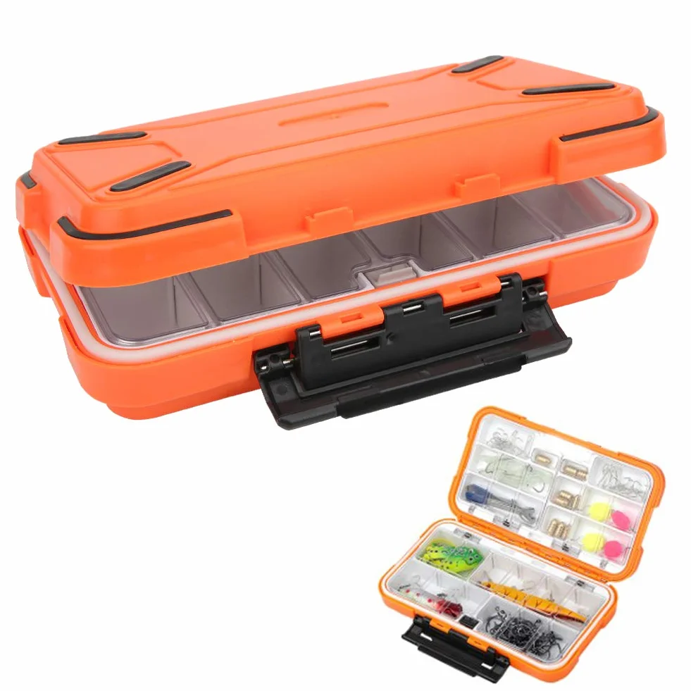 Wodoodporny organizer na sprzęt wędkarski z dwustronnymi przegródkami na przynęty, haczyki i akcesoria. Grubsza plastikowa obudowa do wędkarstwa muchowego (model C, L 39 x 39 x 4,5 cm /