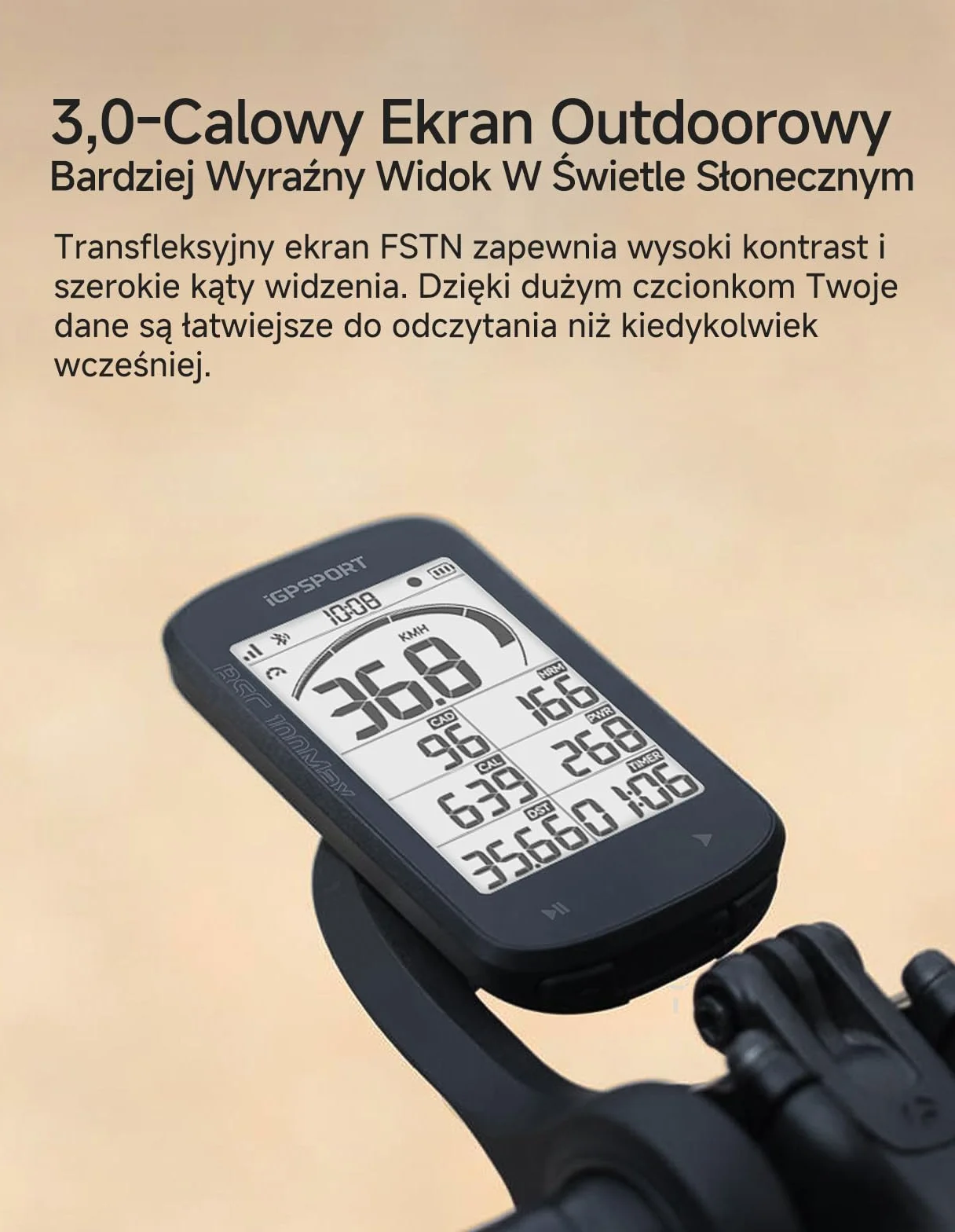 iGPSPORT BSC100MAX Licznik Rowerowy Bezprzewodowy, Duży Ekran 3 Cale, Automatyczny Start/Pauza, 40 Godzin Pracy Na Baterii, Konfigurowalne Dane, Wodoodporność IPX7