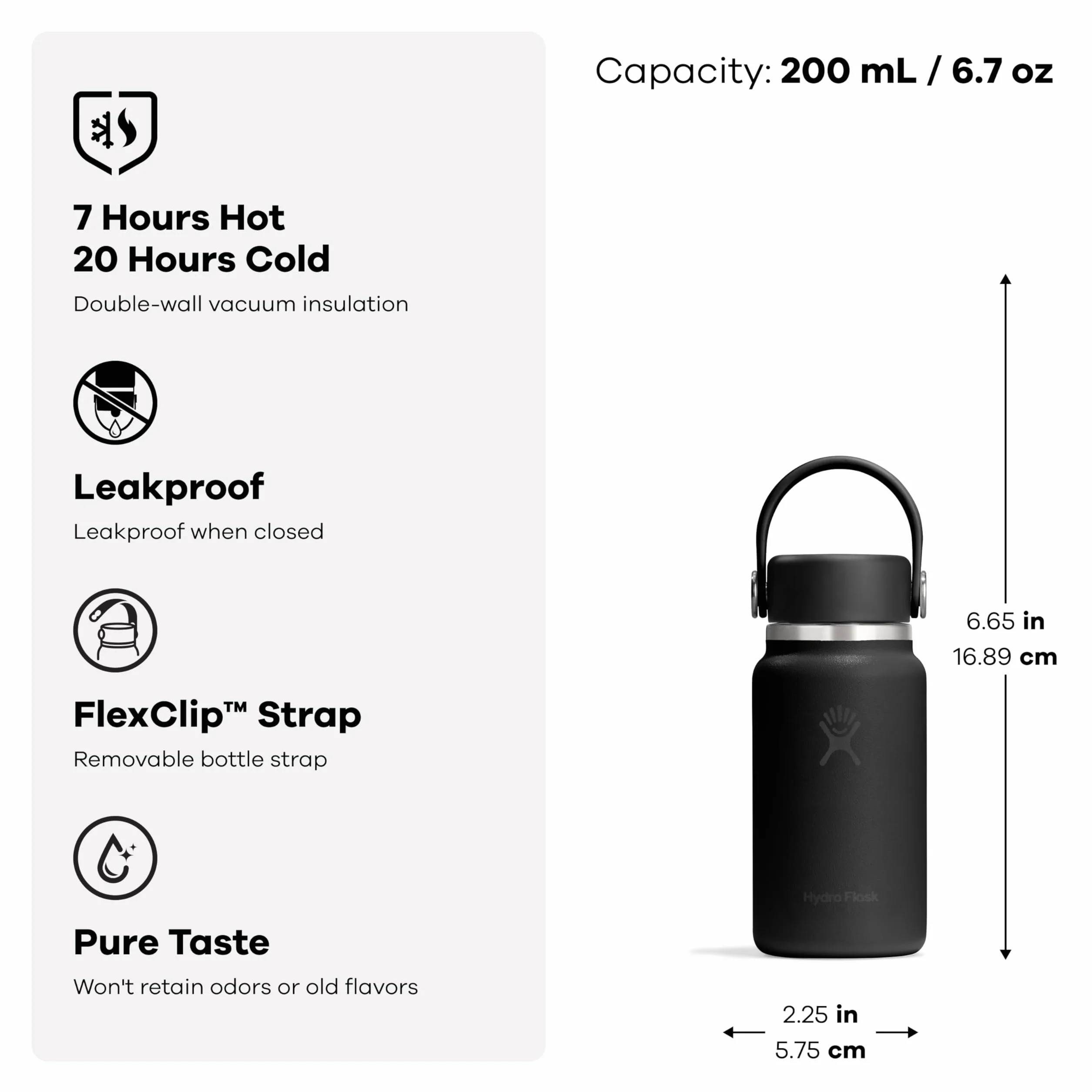 Hydro Flask Micro Hydro 200 ml – szczelna, izolowana mini butelka z paskiem na klips – zimna i ciepła do 7 godzin – kompaktowa i trwała – syrenka zielona