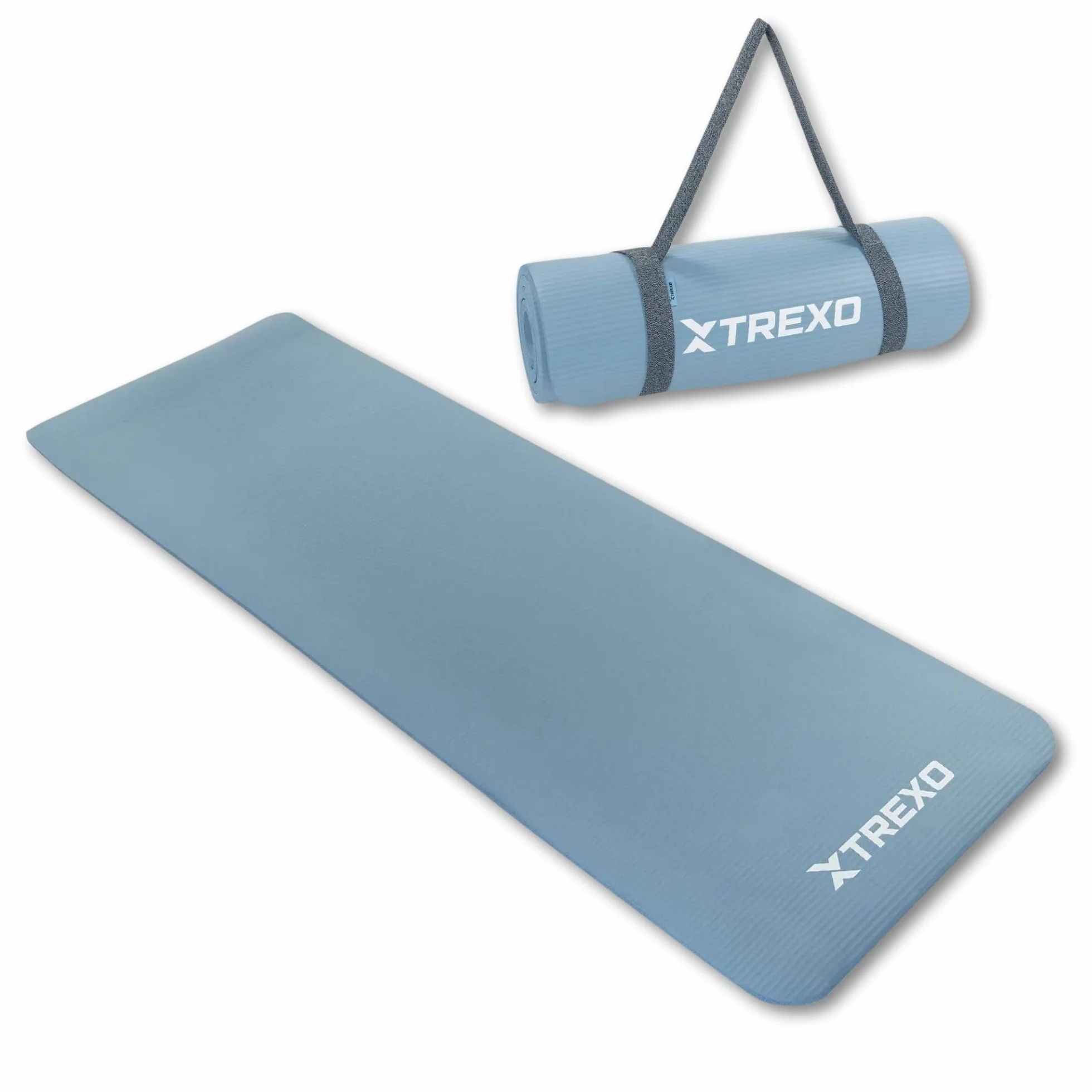 XTREXO NBR mata do ćwiczeń w kolorze jasnoróżowym, 183 x 61 cm, materiał o wyjątkowej trwałości i elastyczności, grubość 15 mm z antypoślizgową teksturą, w komplecie z paskiem do noszenia, idealna do