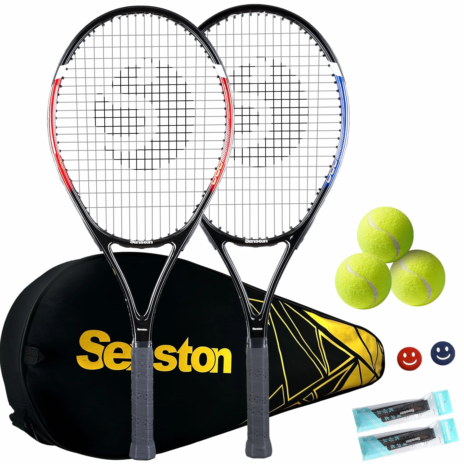 Senston Rakieta tenisowa dla dorosłych 68,6 cm zestaw 2 rakiety 3 piłki