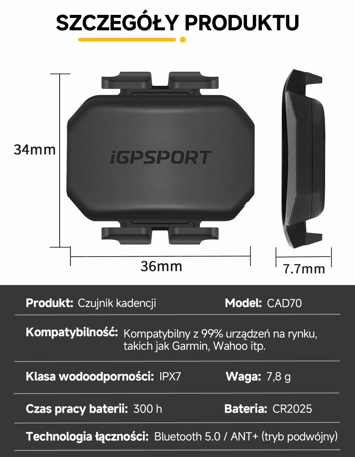 iGPSPORT SPD70 prędkościomierz rowerowy CAD70 czujnik kadencji, 300h baterii Bluetooth 5.0 ANT+ IPX7