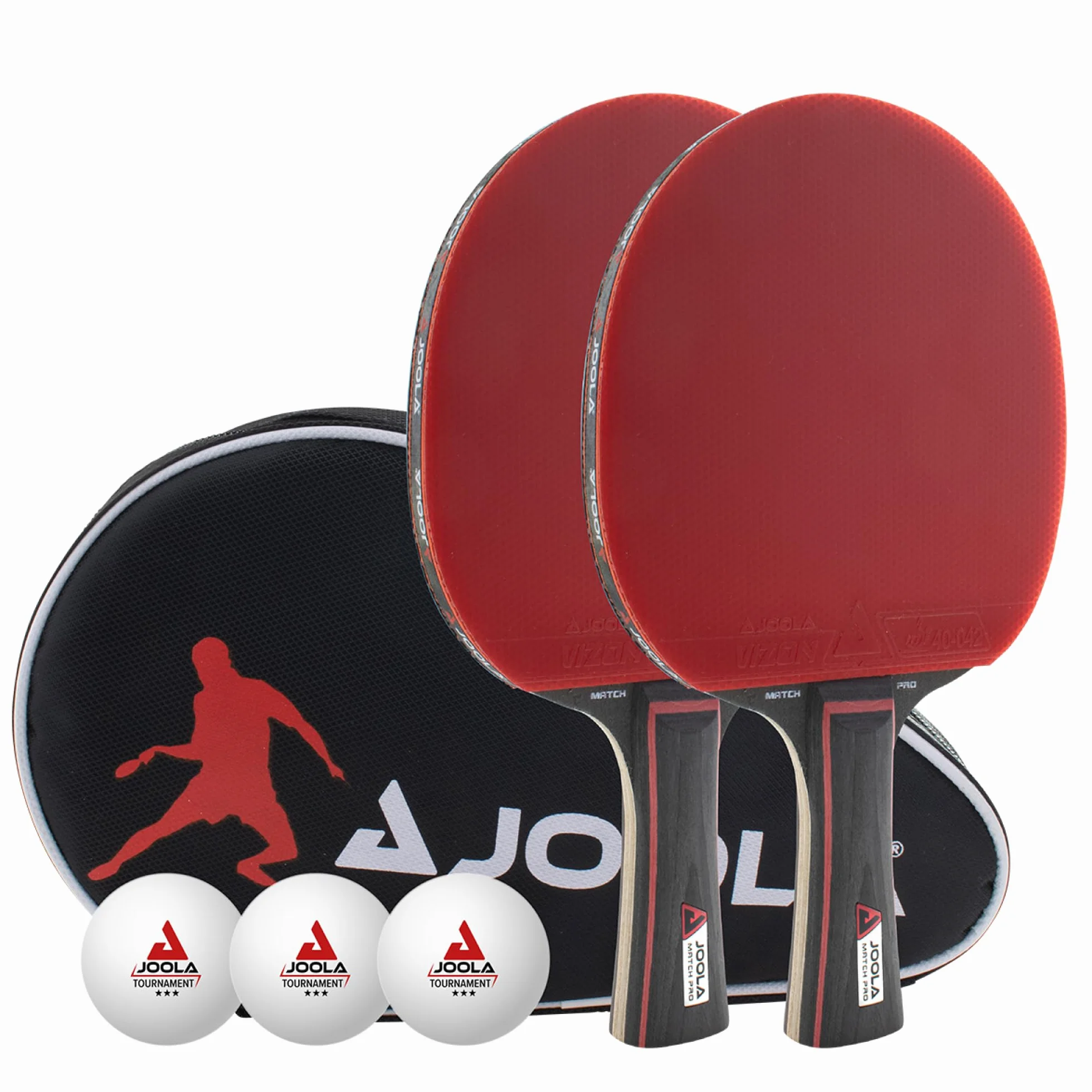 JOOLA Zestaw do tenisa stołowego Duo PRO 2 rakietki + 3 piłki + pokrowiec, czerwony/czarny