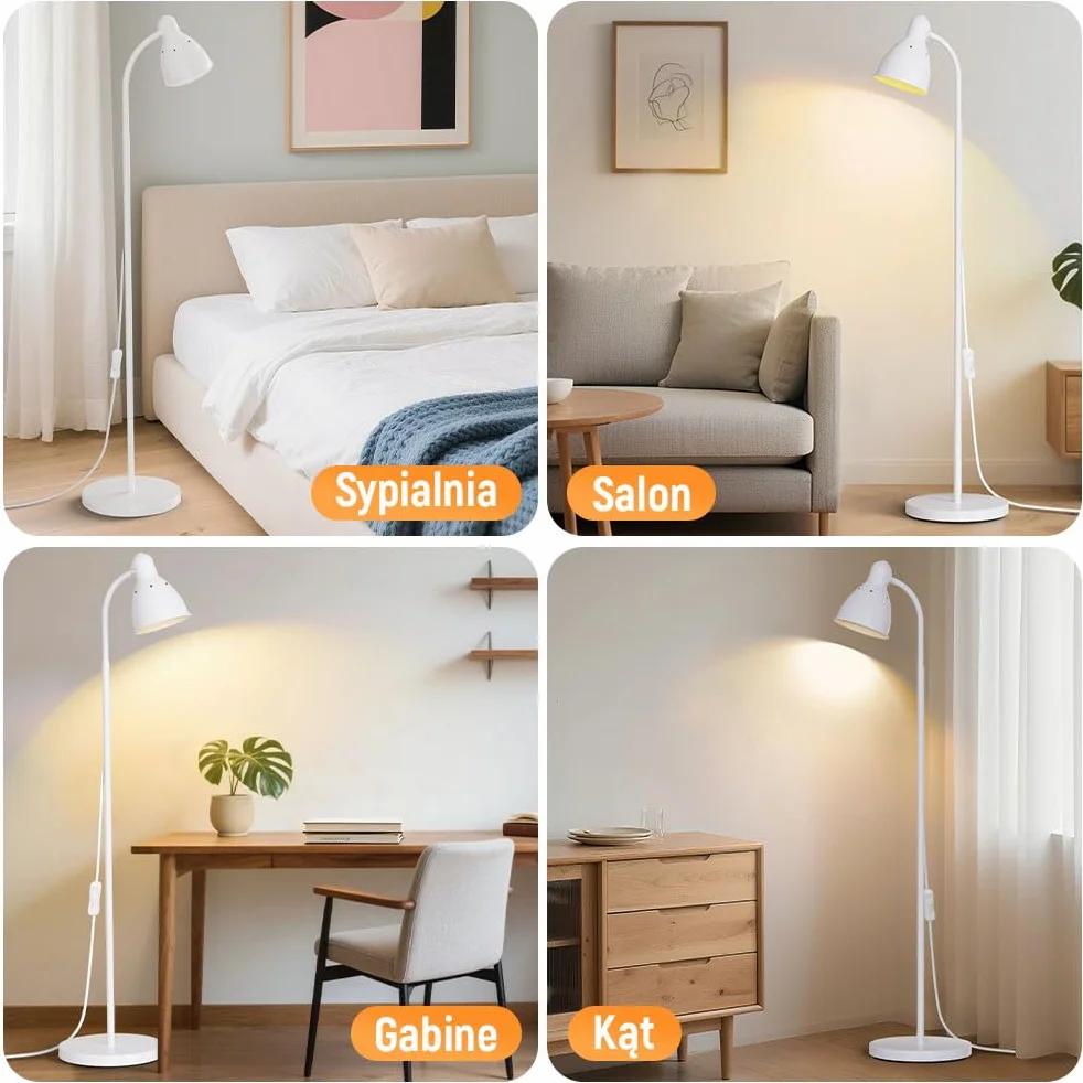 OUSFOT Lampa Podłogowa 146cm E27 40W Biała Regulowana