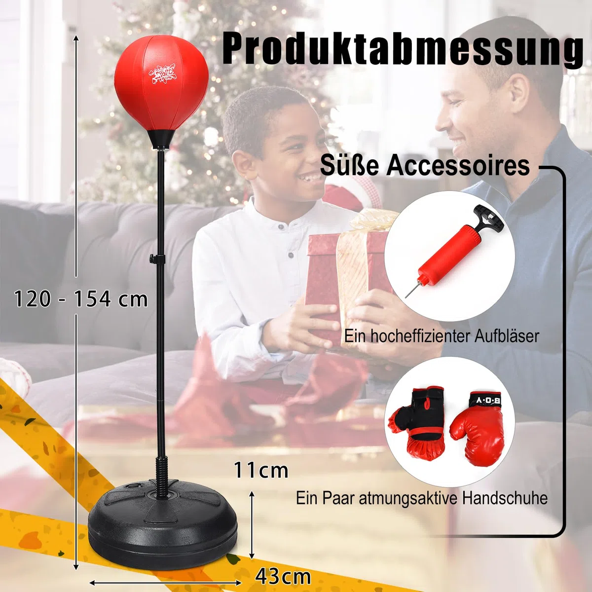 COSTWAY Piłka bokserska 120-154 cm, z regulacją wysokości, wolnostojąca, zestaw worka bokserskiego, zestaw bokserski z rękawicami bokserskimi i pompką ręczną, dla dorosłych, chłopców i dziewczynek od