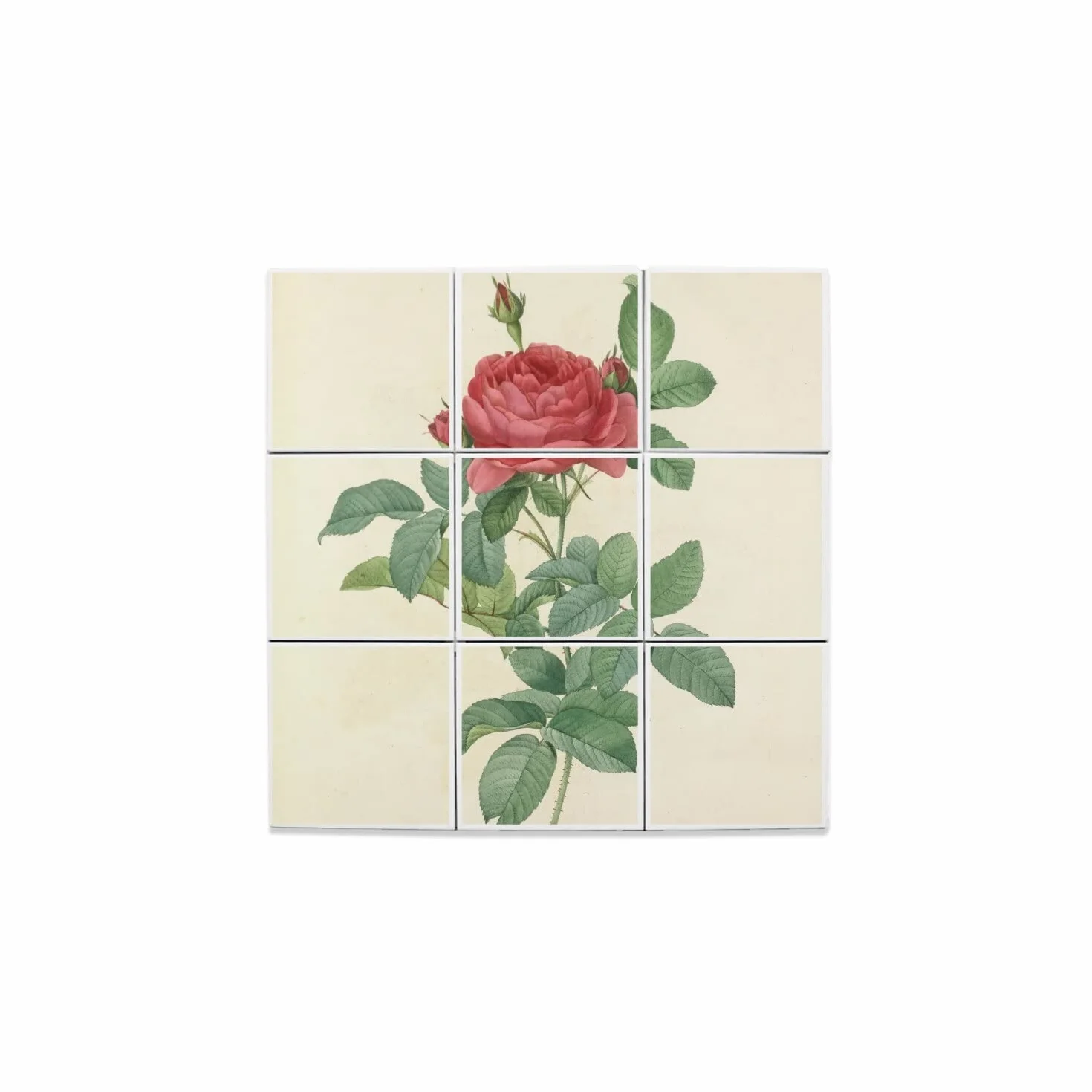 Zestaw 9 dekoracyjnych płytek ceramicznych 10,8 x 10,8 cm Różowa tablica antyczne kwiaty 32,4 x 32,4 cm