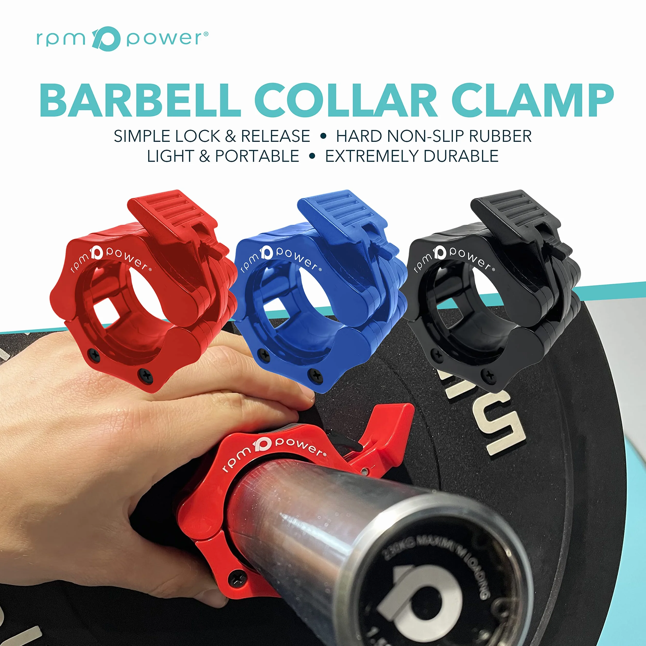 RPM Power Lockjaw Barbell Collars (para) - Zacisk do sztangi Ultra Lock Collars - 2 cale Quick Release (niebieski)