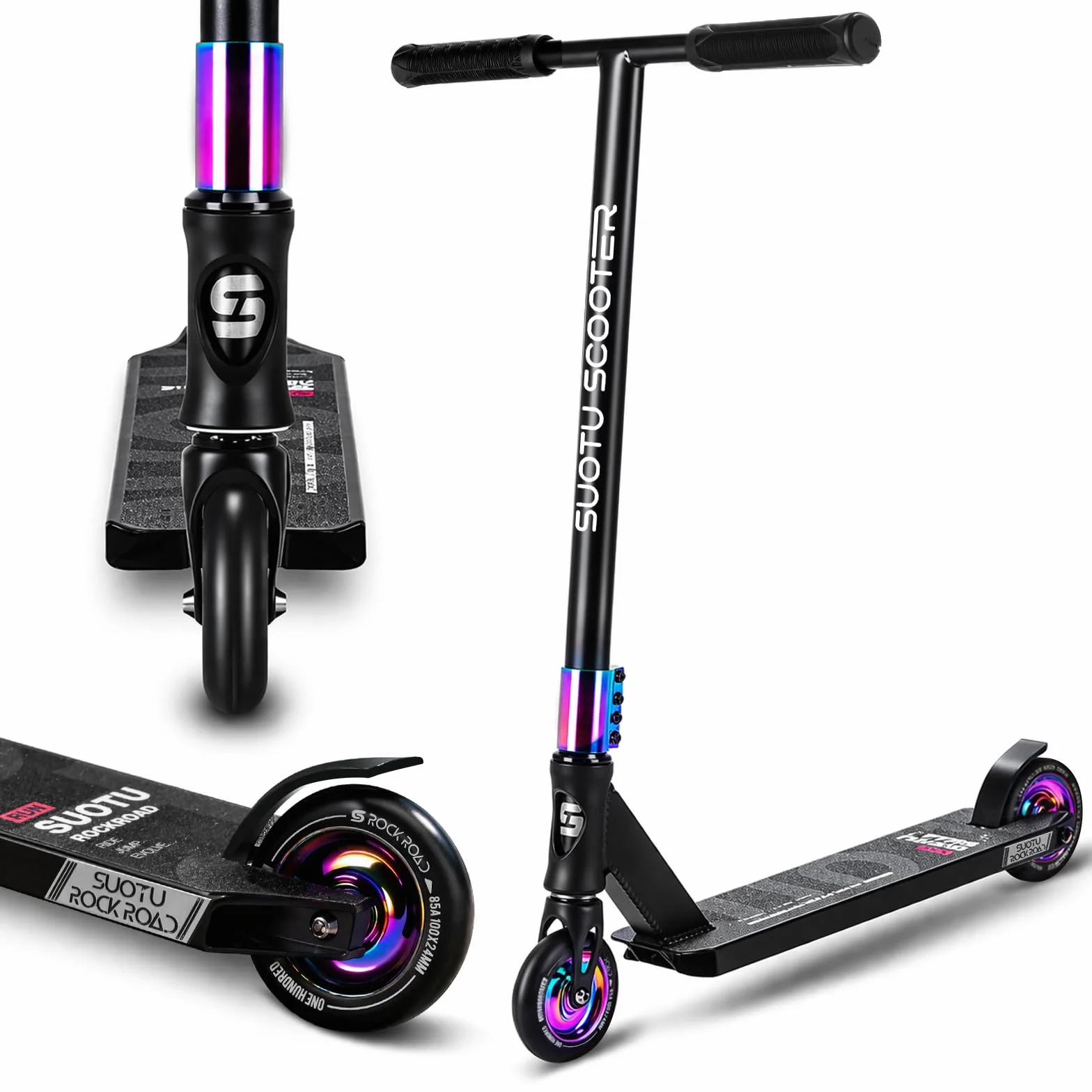 Hulajnoga Wyczynowe, Skrętne w 360°, Hulajnoga do Trików Wyczynowe z Kołami PU 100 mm, Stunt Scooter Dla Dzieci, Młodzieży i Dorosłych, Nośność: 100 kg, Aluminium