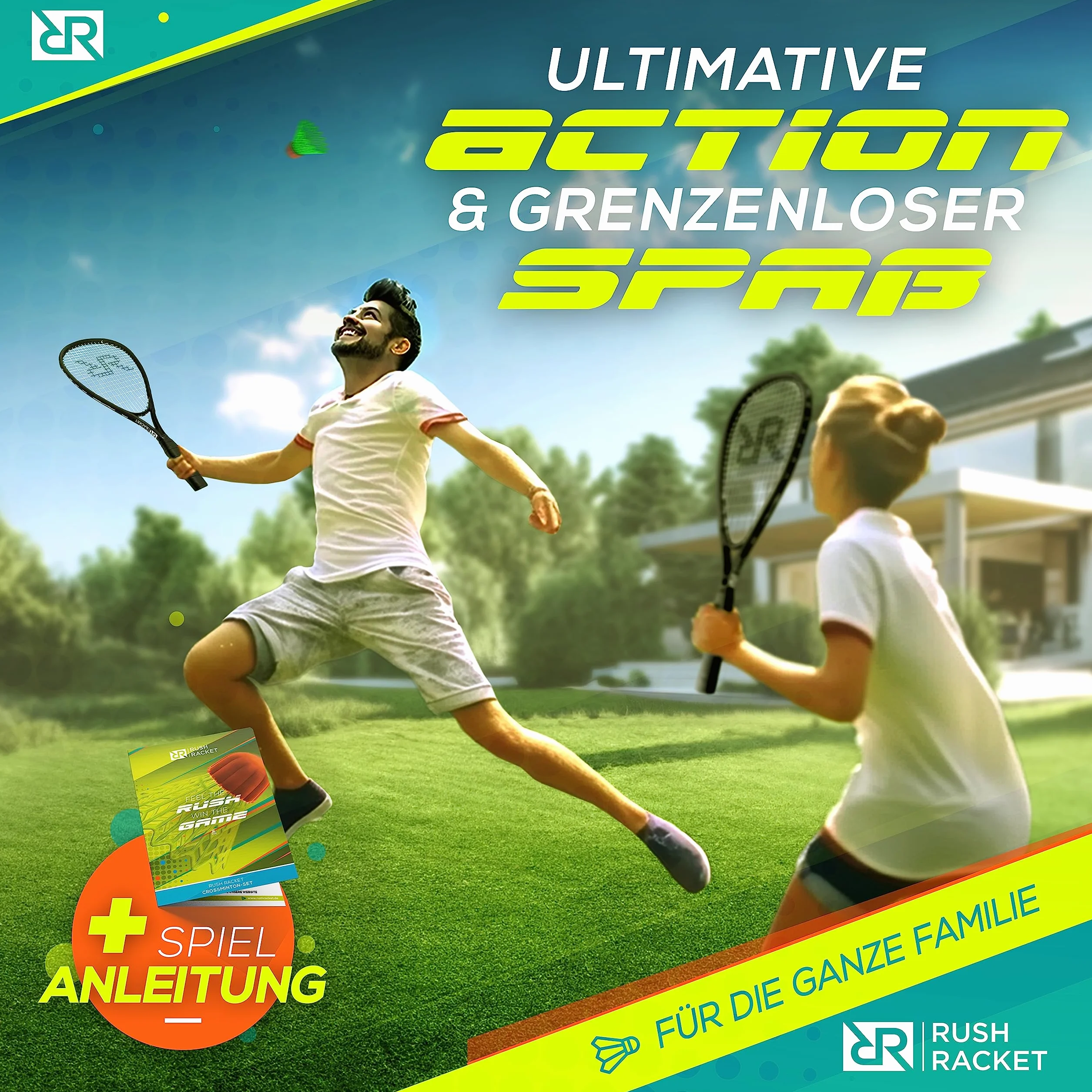 RS3 Speed zestaw 5-częściowy do badmintona (2 rakiety, 5 x lotki, 1 x softball, 8 x oznaczenie polowe, 1 x torba do noszenia) zestaw crossmintona – zestaw do badmintona Turbo